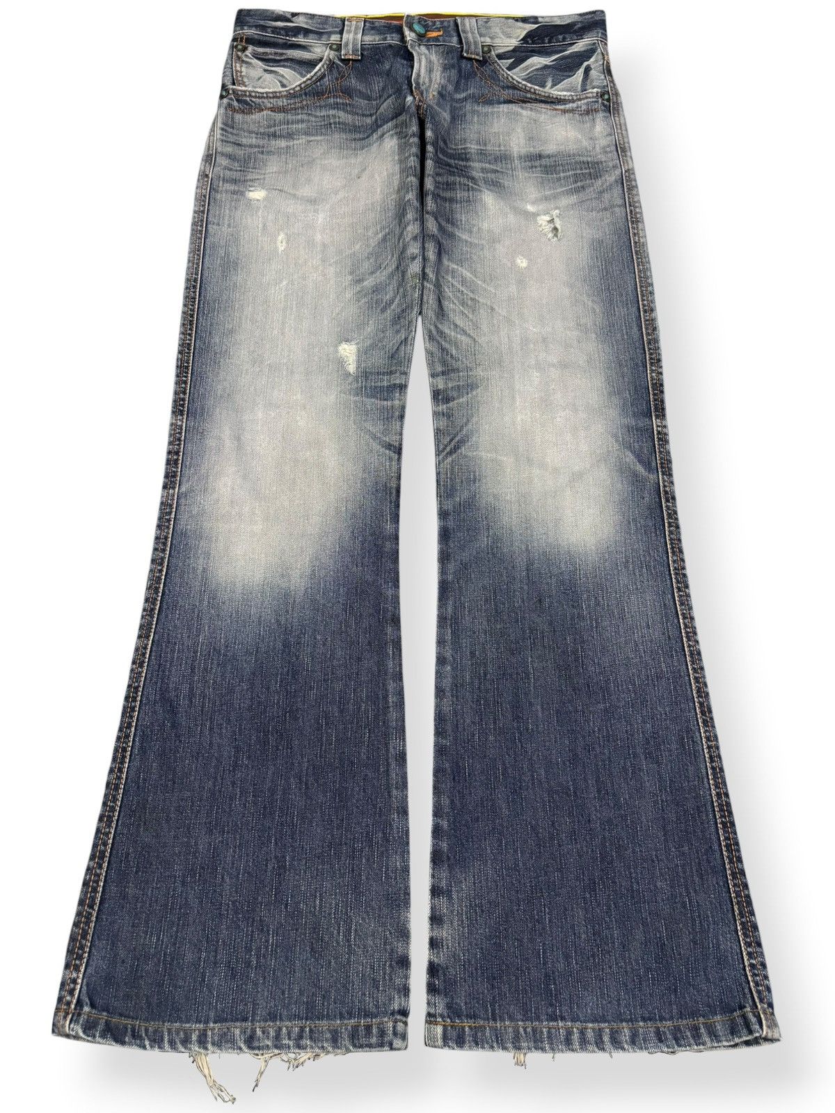 Edwin Vintage Edwin Blue Trip Faded Wash Flare Distressed Jeans Size US 33 - 2 Thumbnail