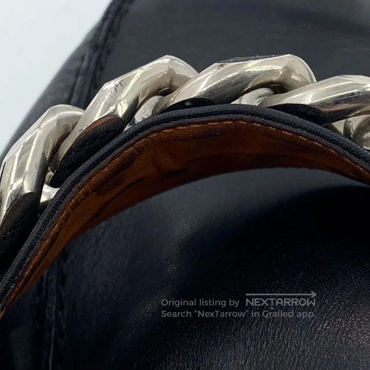 Giorgio Armani Giorgio Armani Black Leather Chain Decor Casual Flat Mule Size US 5.5 / IT 35.5 - 7 Thumbnail