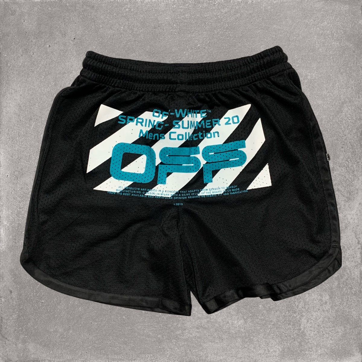 Off-White Virgil Abloh Black offers Gradient Logo Mesh Shorts