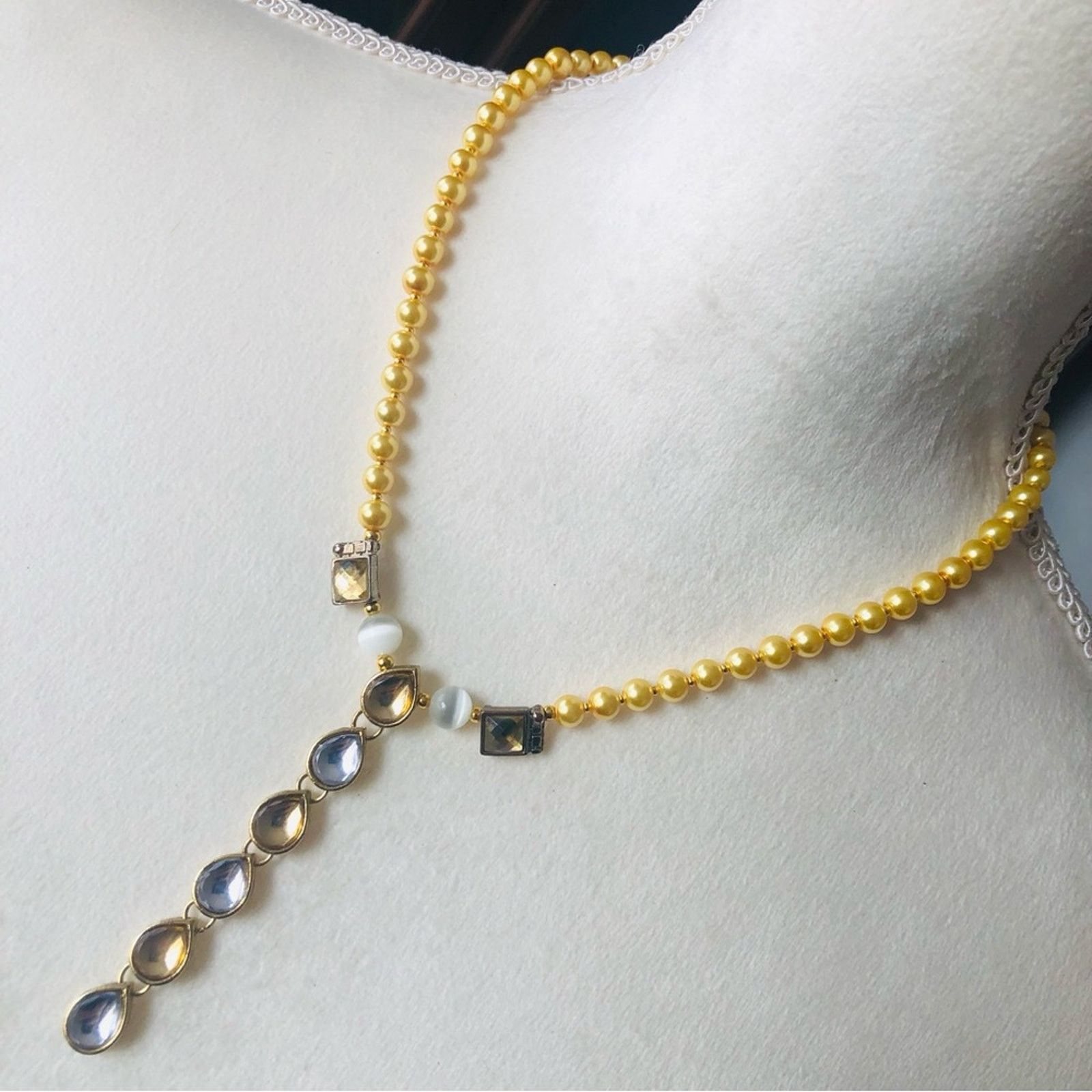 Handmade Handcrafted repurpose stay gold cascade Pearl necklace Size ONE SIZE - 1 Thumbnail