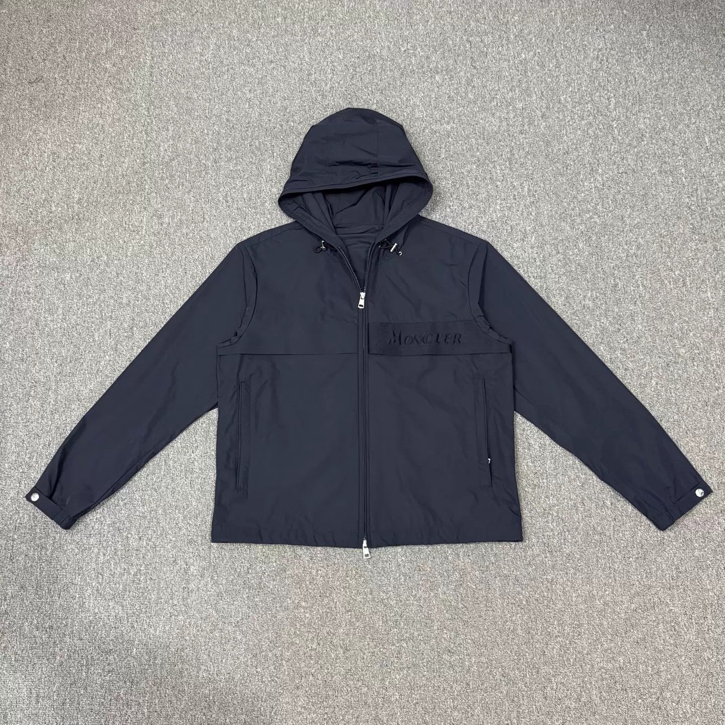 Moncler Moncler Navy Embossed Logo Zipped Hooded Shell Jacket US 2 Size US M / EU 48-50 / 2 - 1 Thumbnail