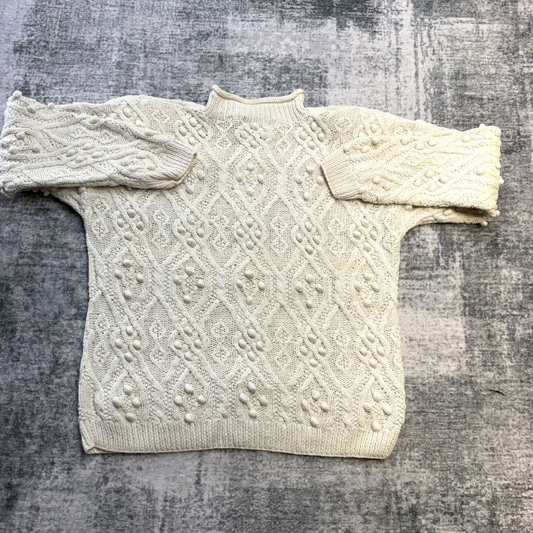 Vintage VINTAGE Northern Isles Sweater Womens L Cream Mock Neck Cable Knit Bobbles 90s Knit Pullover Fall Winter 90s Mens Womens Boys Girls Size L / US 10 / IT 46 - 7 Thumbnail