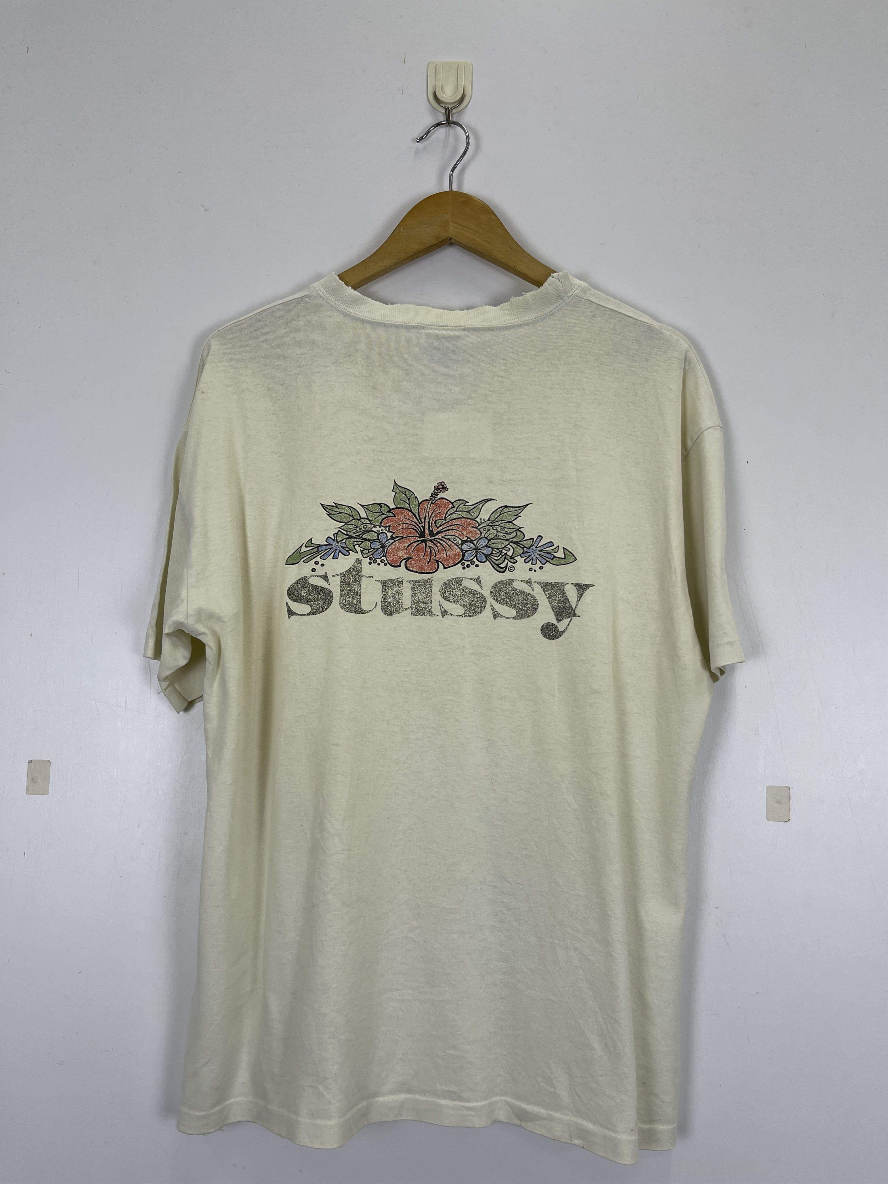Stussy × Vintage Vintage 90s Stussy Big Logo Distressed Tee