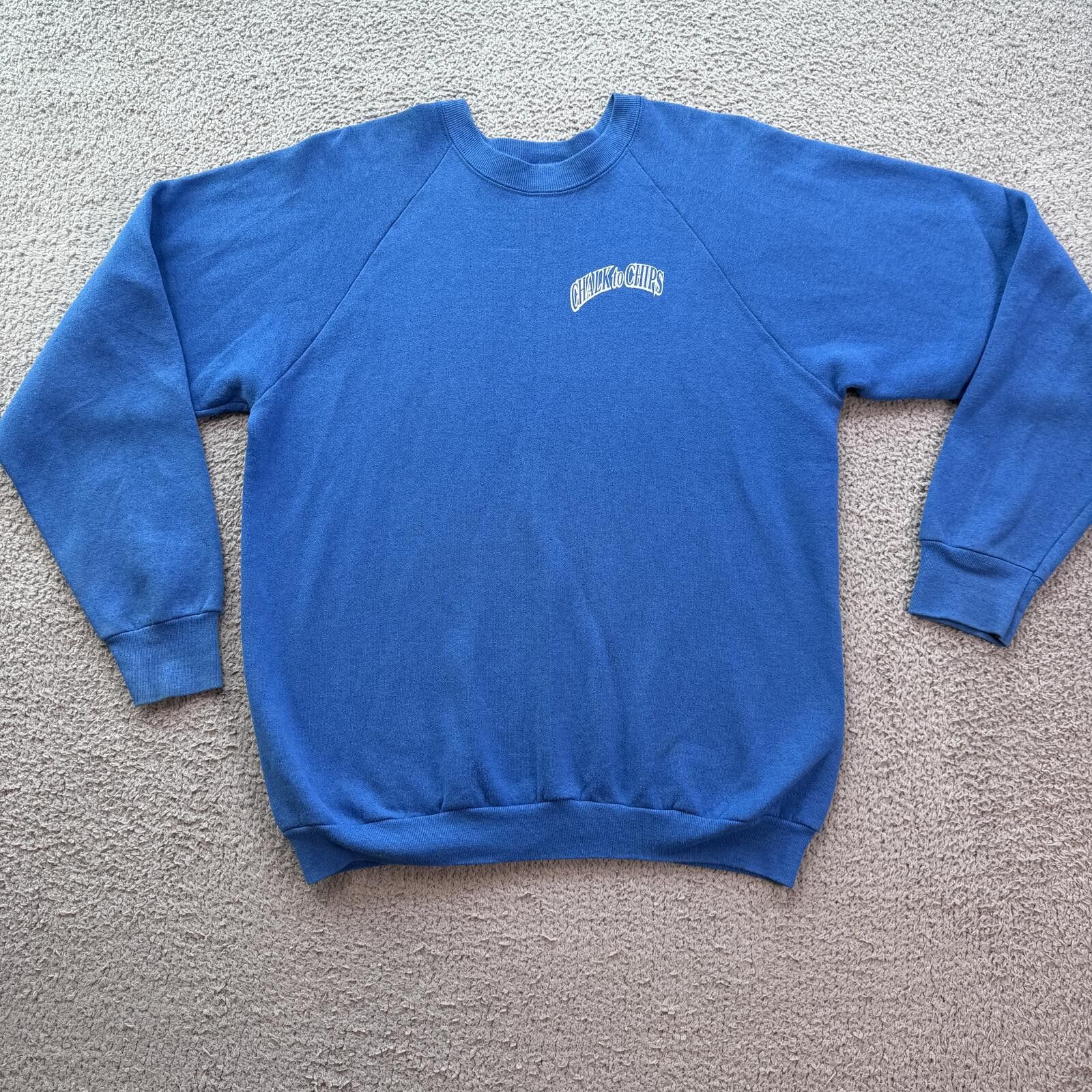 Fruit Of The Loom Vintage Chalk To Chips Crewneck Sweatshirt Blue 90s XL Size US XL / EU 56 / 4 - 1 Thumbnail