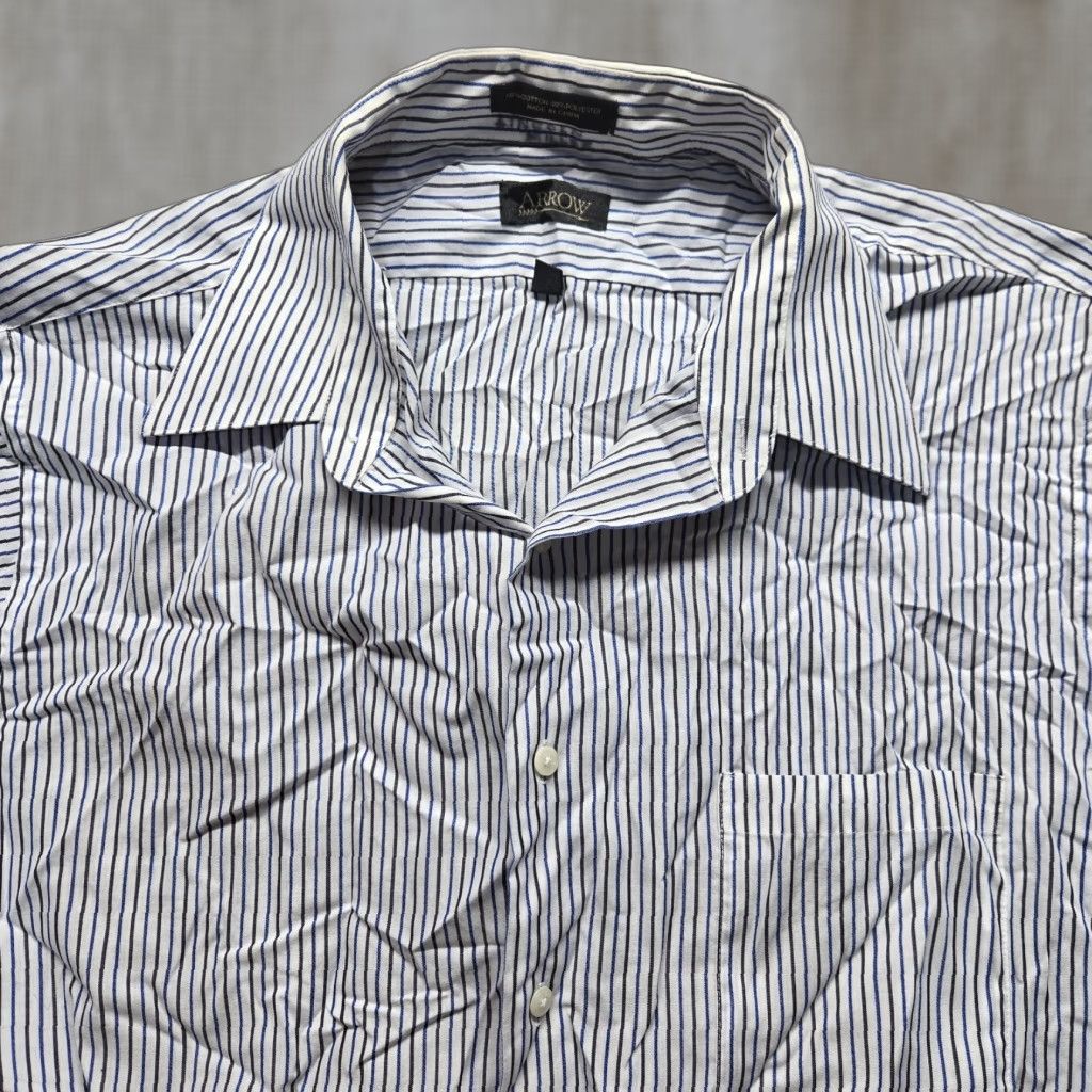 Arrow Arrow Shirt Men 15.5 34/35 White Striped Button-Up Long Sleeve Cotton Blend Knit Classic All Seasons Casual Business Vintage No N/A Size US L / EU 52-54 / 3 - 1 Thumbnail