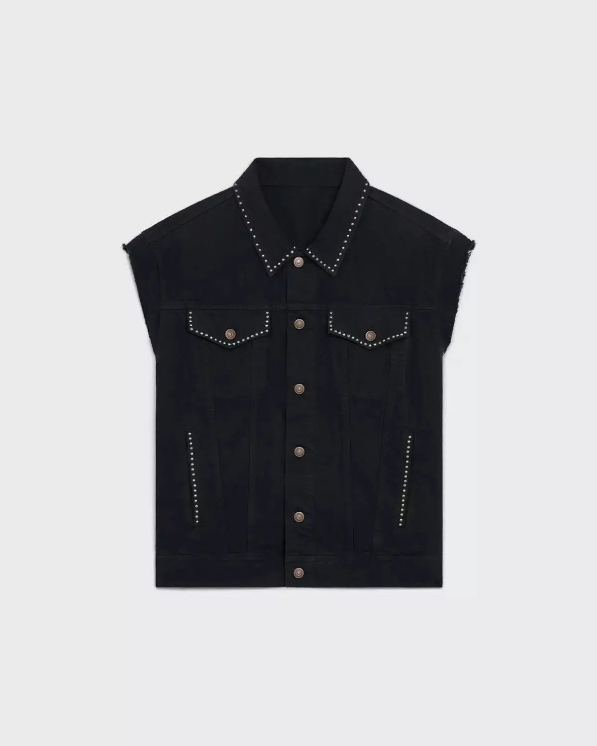 image of Celine O1W1Db10324 Denim Trucker Jacket In Black, Men's (Size Small)