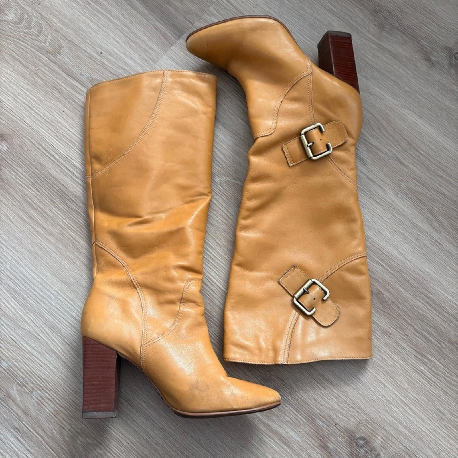Carlo Colucci Colcci Women’s Tan Leather Tall Boots Riding Style Size US 9 / IT 39 - 1 Thumbnail