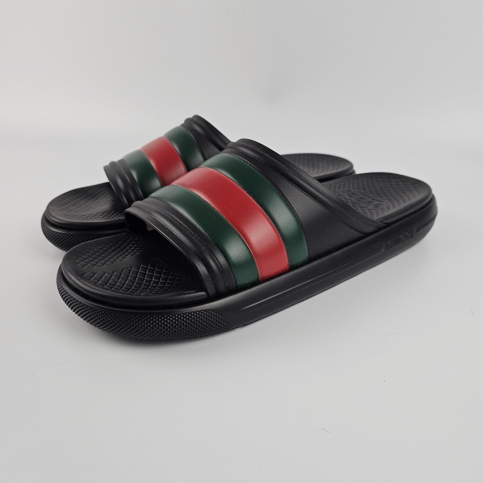 Gucci GUCCI Men's Black Rubber Web Slide Sandals New/Auth Size US 12.5 / EU 45-46 - 1 Thumbnail