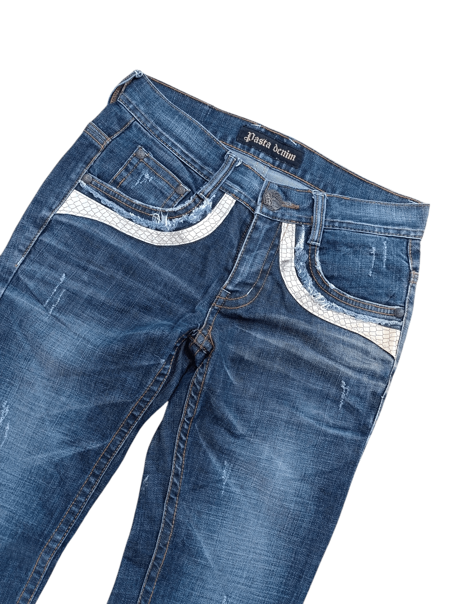 Tornado Mart PASTADENIM Skinny Distressed Whiskers Faded Embroidery Cross Size US 30 / EU 46 - 6 Thumbnail