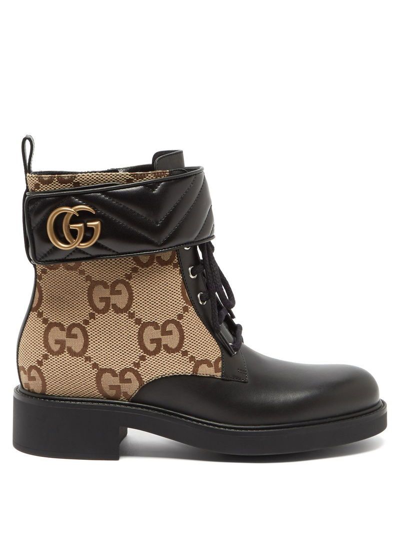 GG Marmont Canvas And Leather Ankle Boots