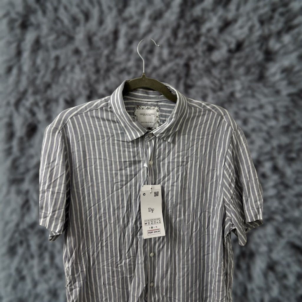 Denime Denim & Flower Ricky Singh Shirt Mens M Grey White Striped Viscose Short Sleeve NWT Button-Up Casual Beach Summer 90s? Size US M / EU 48-50 / 2 - 1 Thumbnail