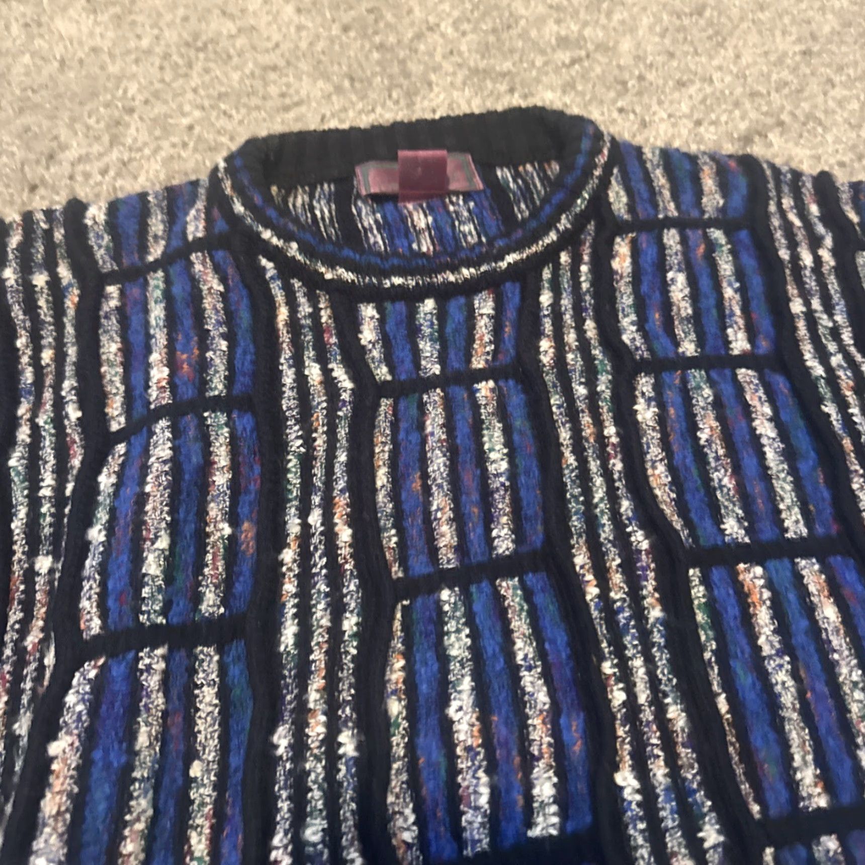 Vintage VINTAGE 80s Stripe Pattern Acrylic Knit Sweater Blue Black Large Concrete Mix Size US L / EU 52-54 / 3 - 3 Thumbnail