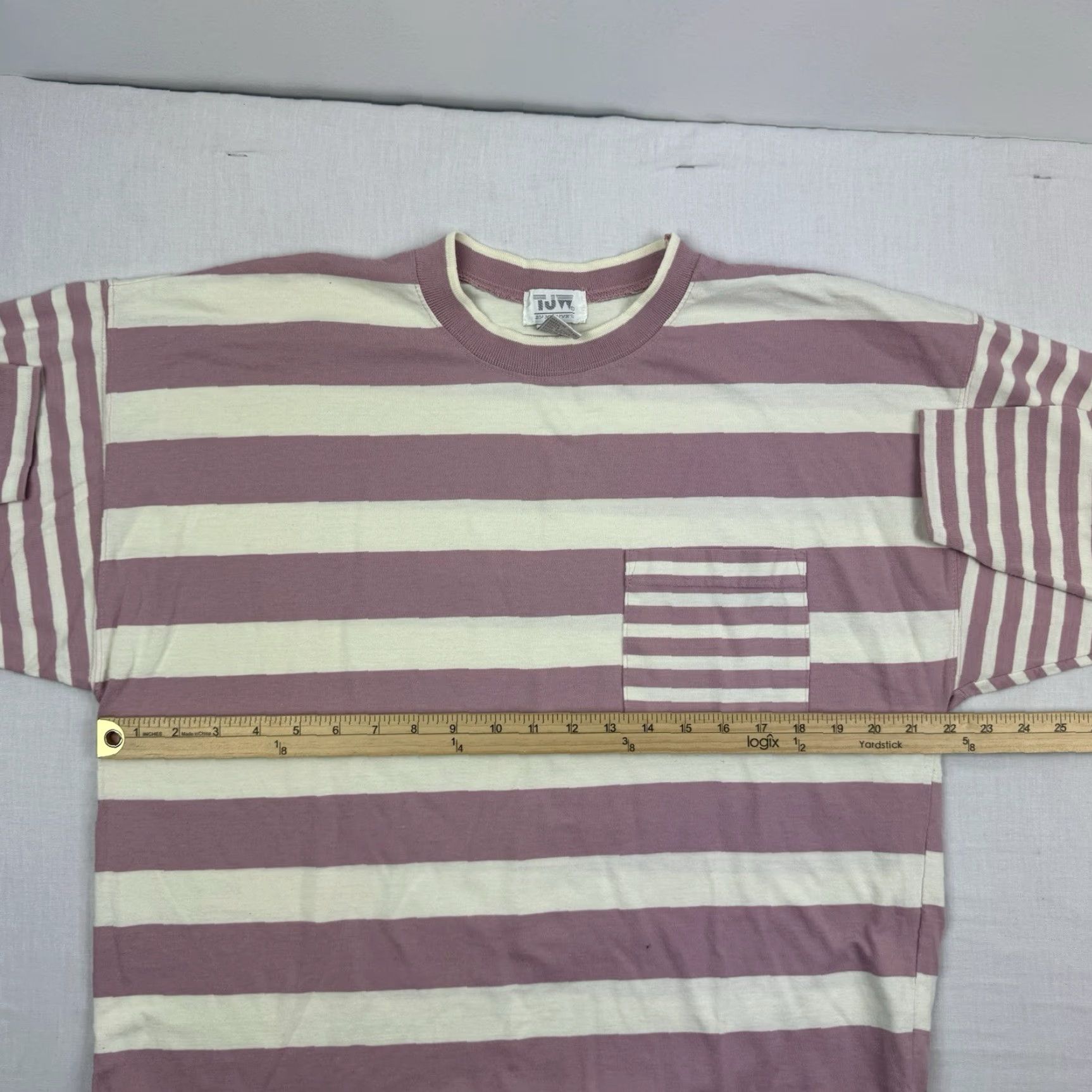 Pinko VINTAGE Mervyns Striped T-Shirt Long Sleeve Womens Large Pink 80s Pocket Casual Size L / US 10 / IT 46 - 7 Thumbnail