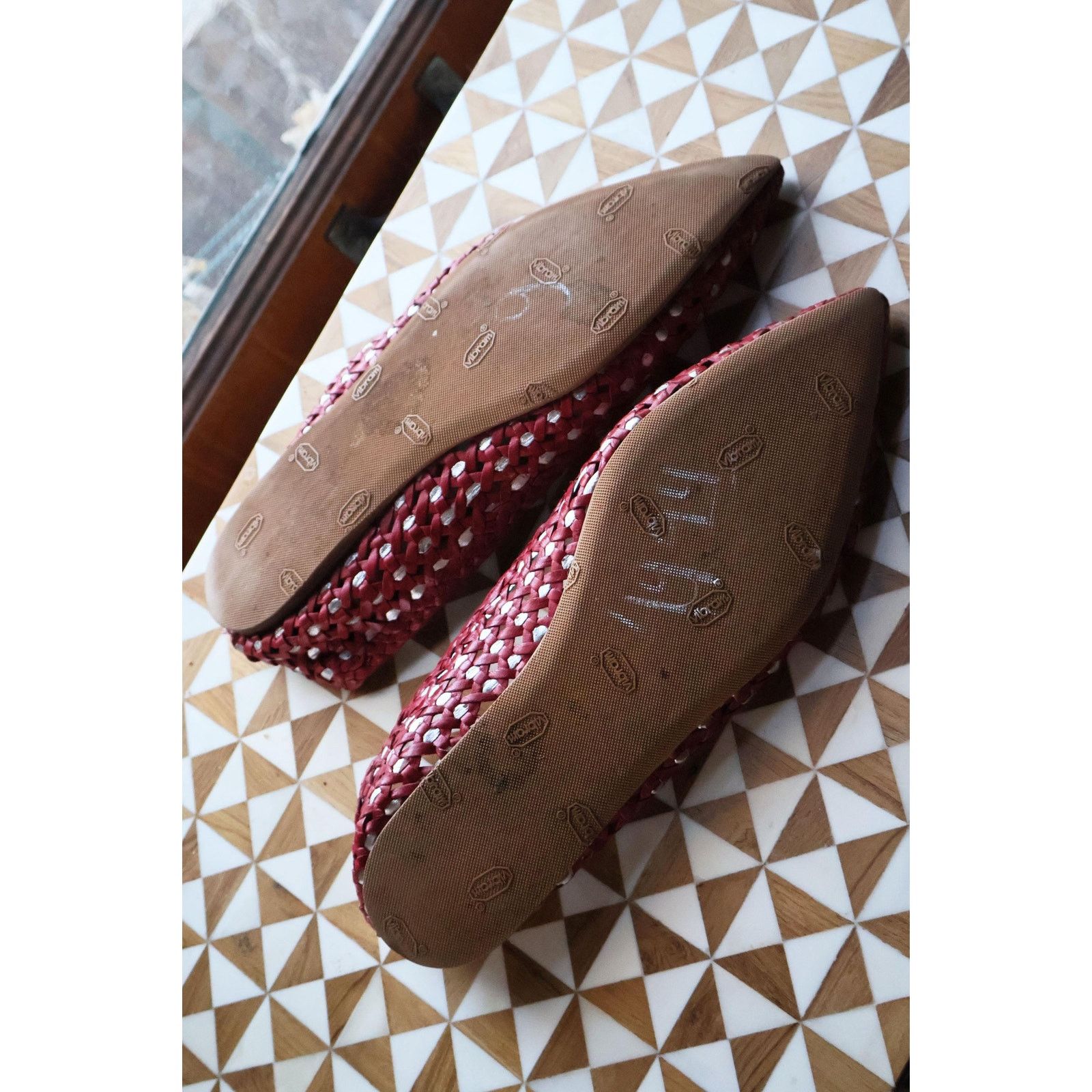 Prada Vintage PRADA Y2K Red + Metallic Silver Leather Woven Flats Size US 10 / IT 40 - 6 Thumbnail