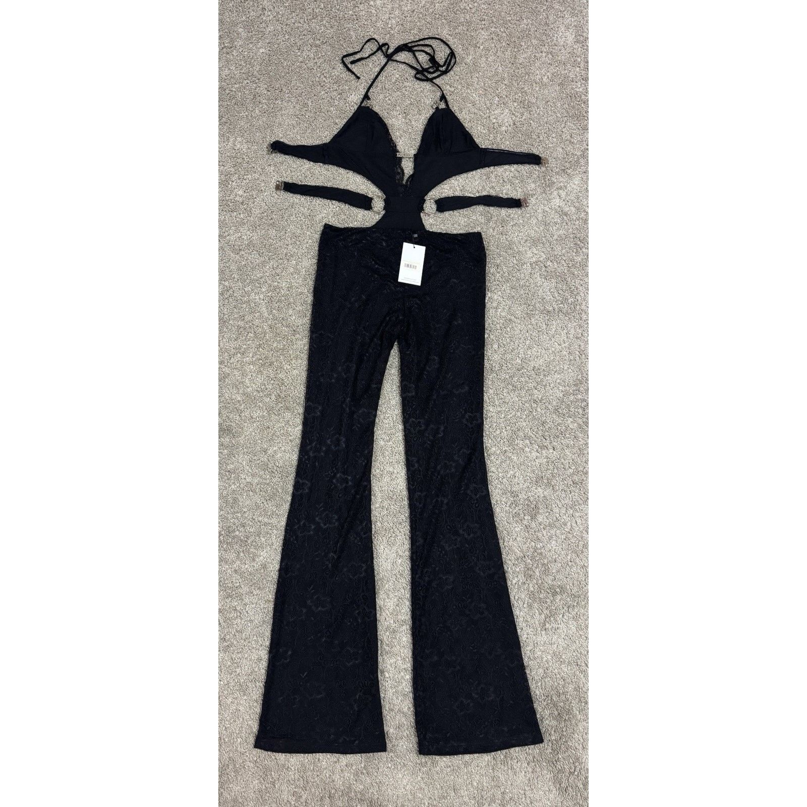 Outkast OUTCAST Sexy Lace Cutout Flare Jumpsuit Black Size Large NEW Size 34" / US 12 / IT 48 - 6 Thumbnail