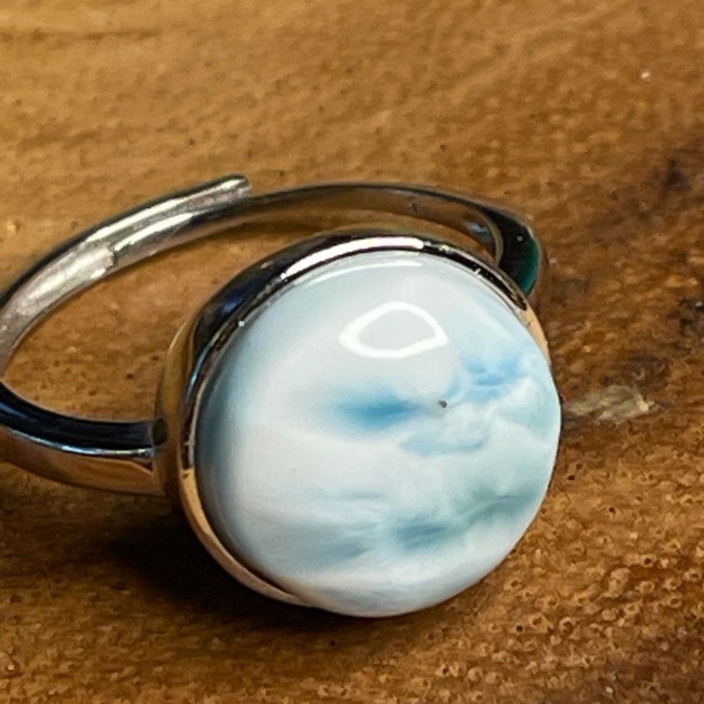 Other Larimar S925 sterling silver adjustable ring 10mm natural st Size ONE SIZE - 2 Thumbnail