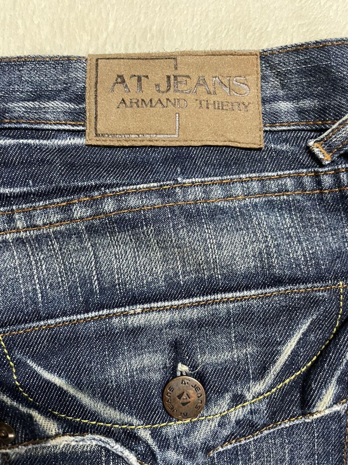 Japanese Brand Vintage AT Jeans Distress Faded Denim Jeans Size US 33 - 15 Thumbnail