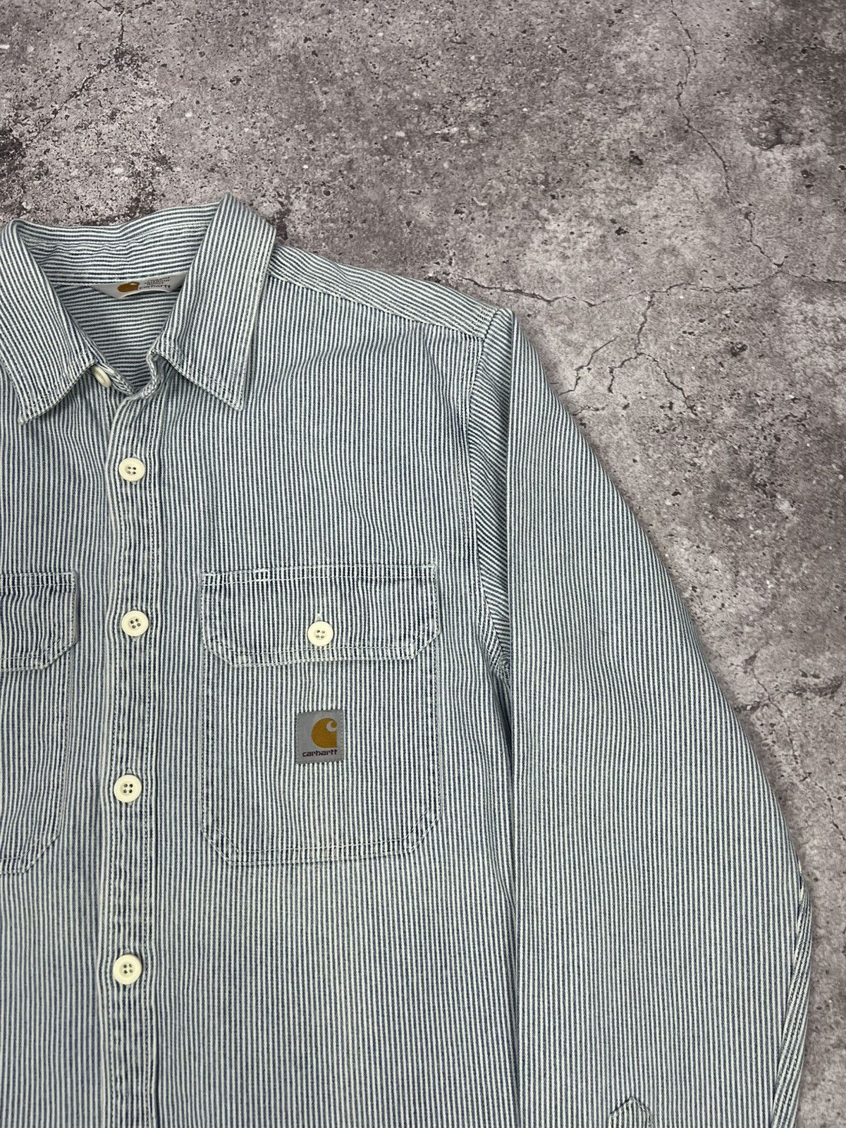 Vintage Carhartt Logo Striped Shirt Button Up Long Sleeve
