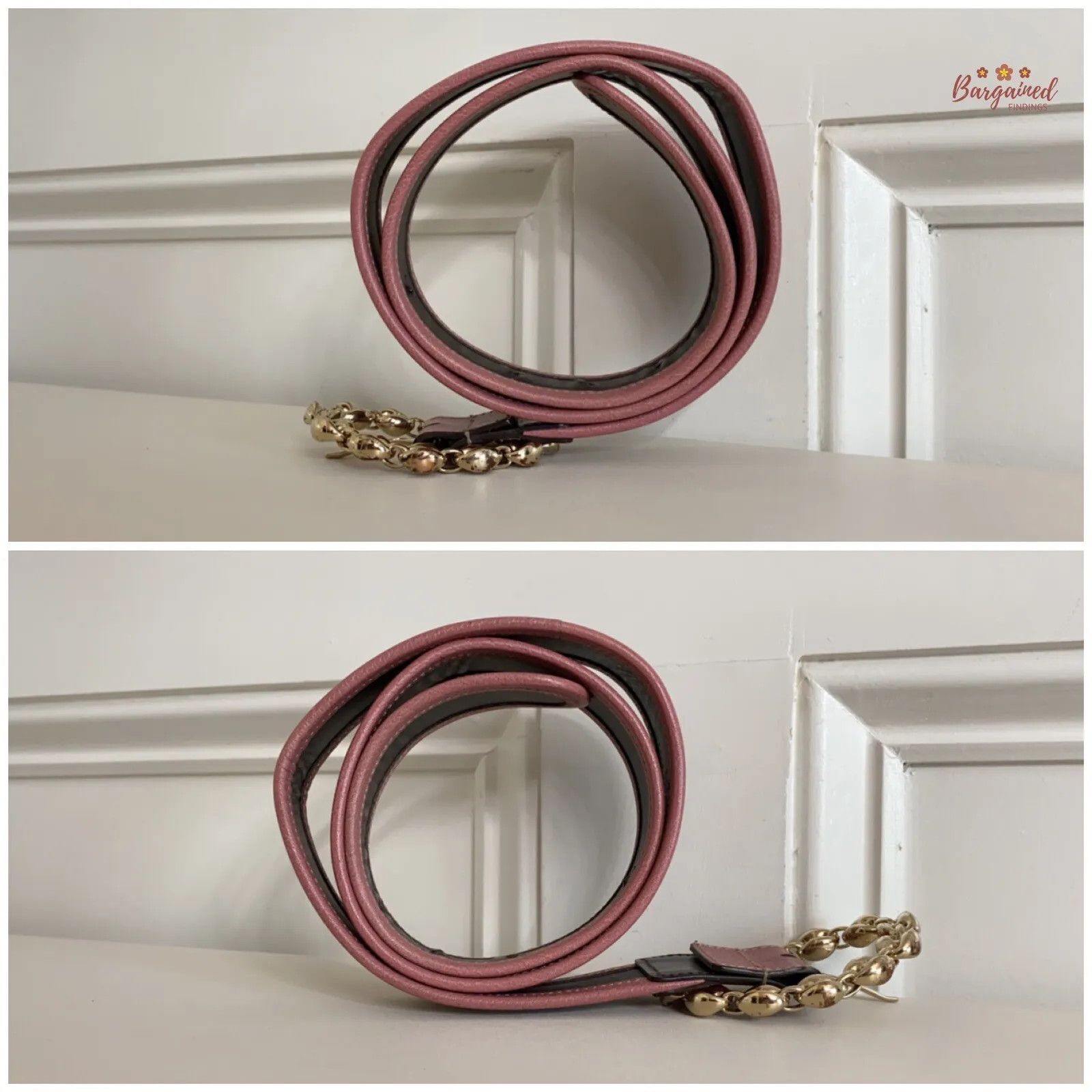 Gucci Gucci Pink Monogram Canvas Leather Gold Chain Buckle Belt Size ONE SIZE - 2 Thumbnail