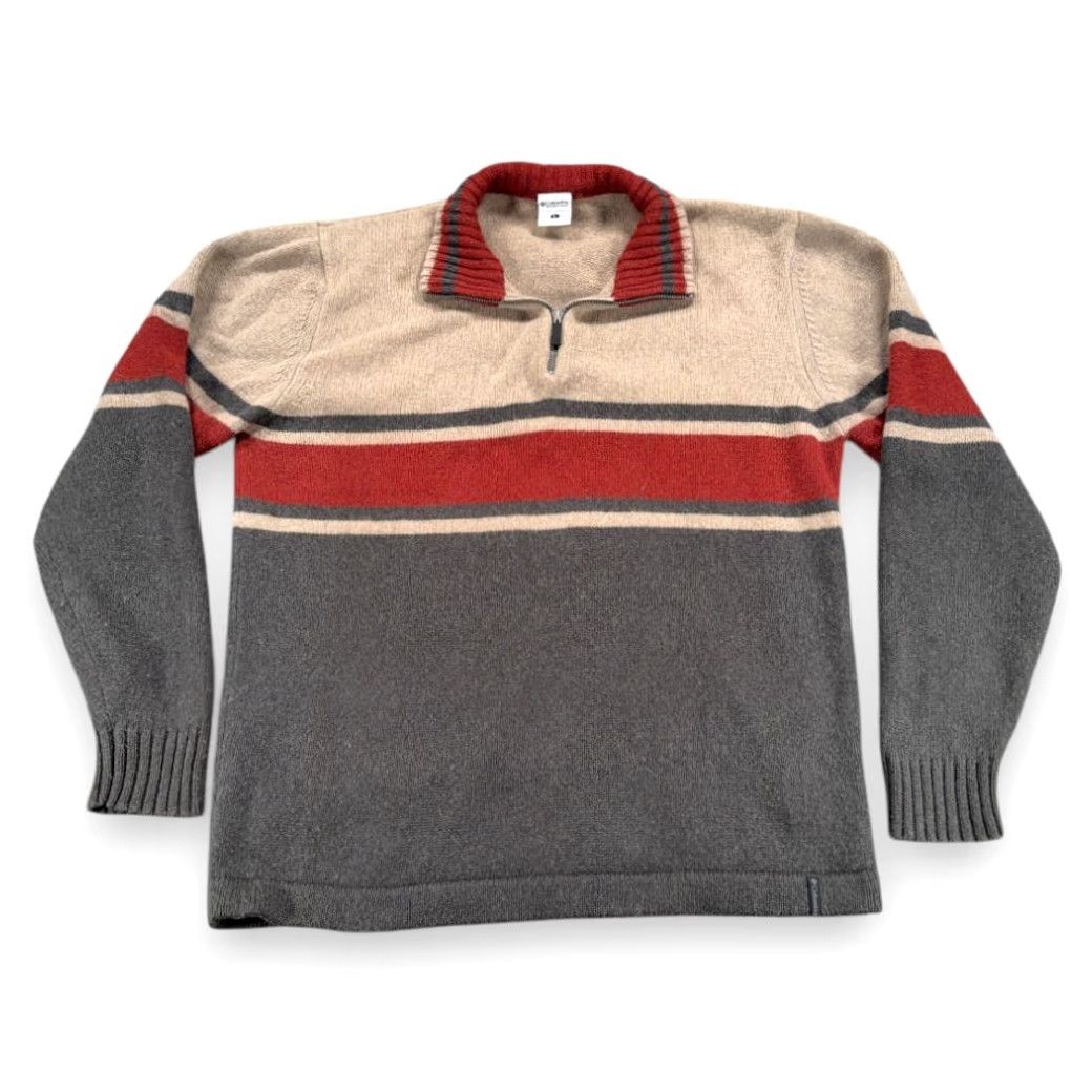 Vintage Columbia Sweater Adult LARGE Gray Burnt Orange Wool Blend Quarter Zip Striped 1/4 Zip Knit Pullover Mens Regular Size US L / EU 52-54 / 3 - 2 Thumbnail