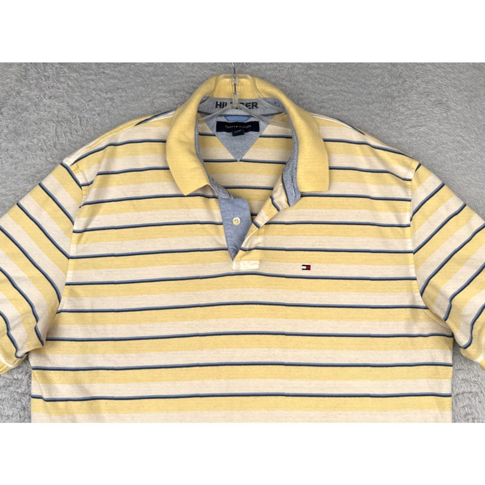 Tommy Hilfiger Tommy Hilfiger Polo Shirt Men 2XL Yellow Blue Stripe 100% Cotton Slim Fit Casual Polo Shirt Mens Size US XXL / EU 58 / 5 - 4 Thumbnail