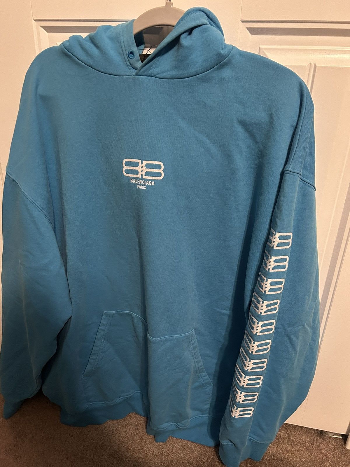 image of Balenciaga “Double B” Hoodie in Blue, Men's (Size XL)