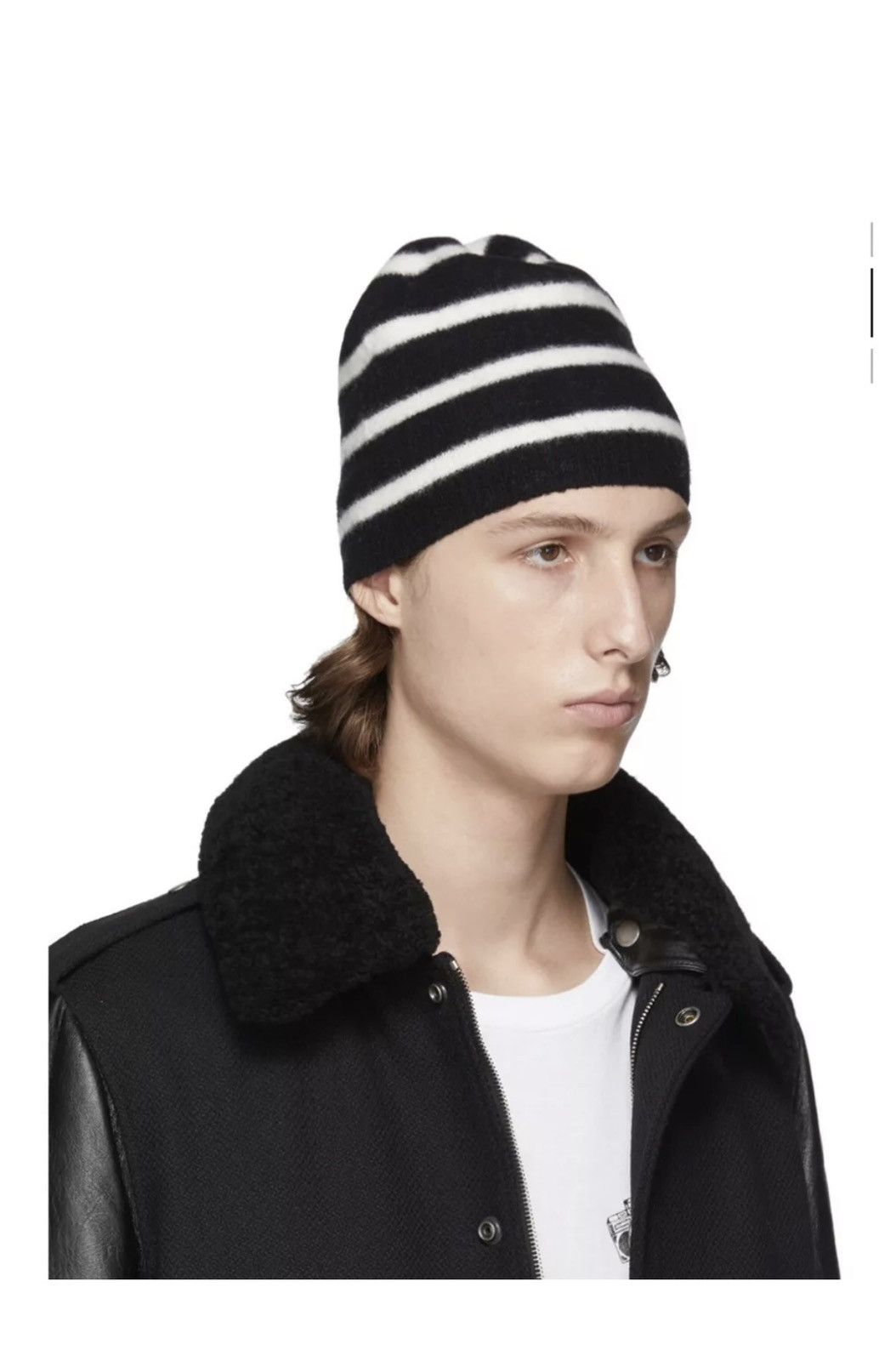 Saint Laurent Paris SAINT LAURENT Black & White Sailor Stripes Beanie Size ONE SIZE - 2 Thumbnail