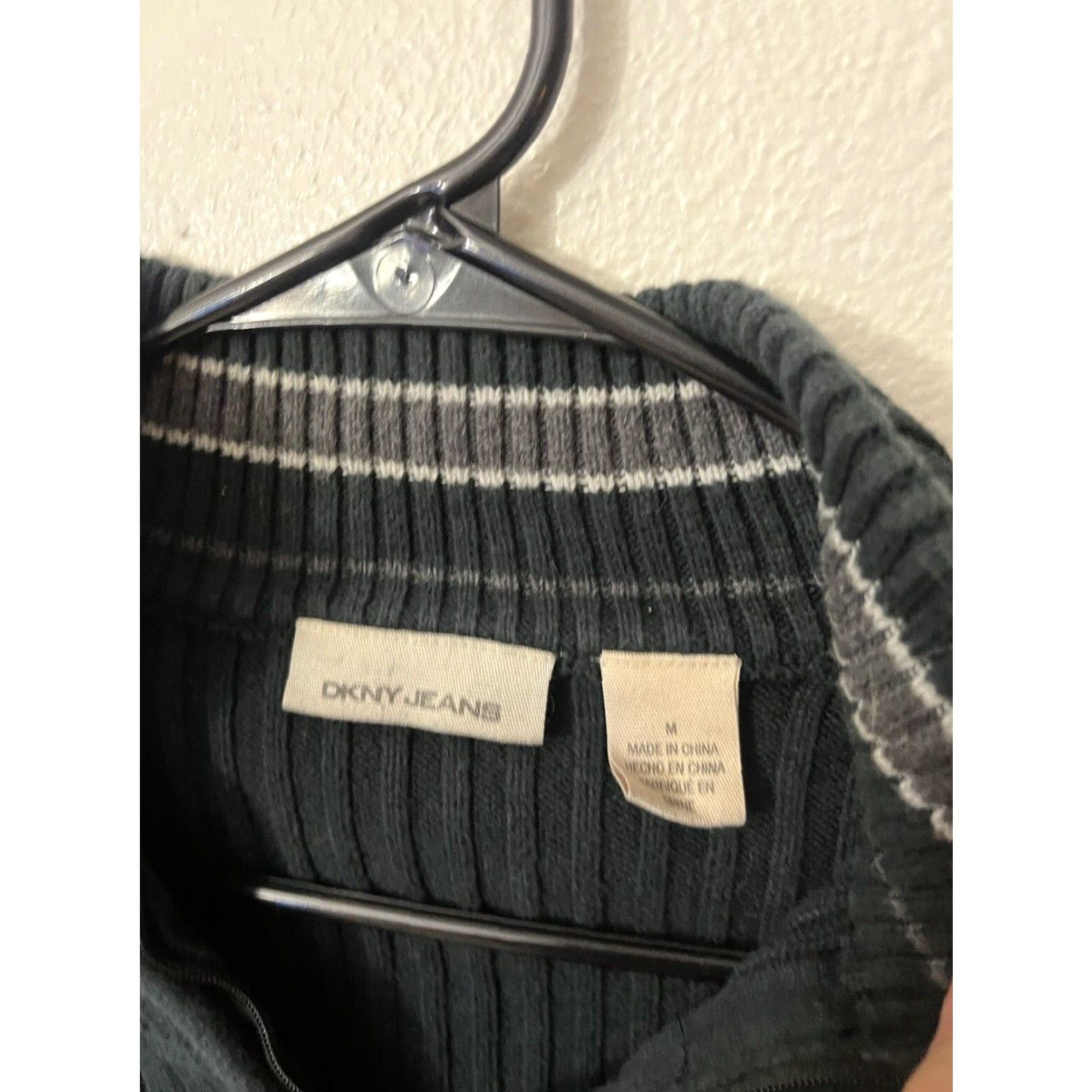 DKNY DKNY Mens Sweater Medium Black 1/4 Zip Mock Neck Ribbed Knit Pullover Cotton Blend Size US M / EU 48-50 / 2 - 2 Thumbnail