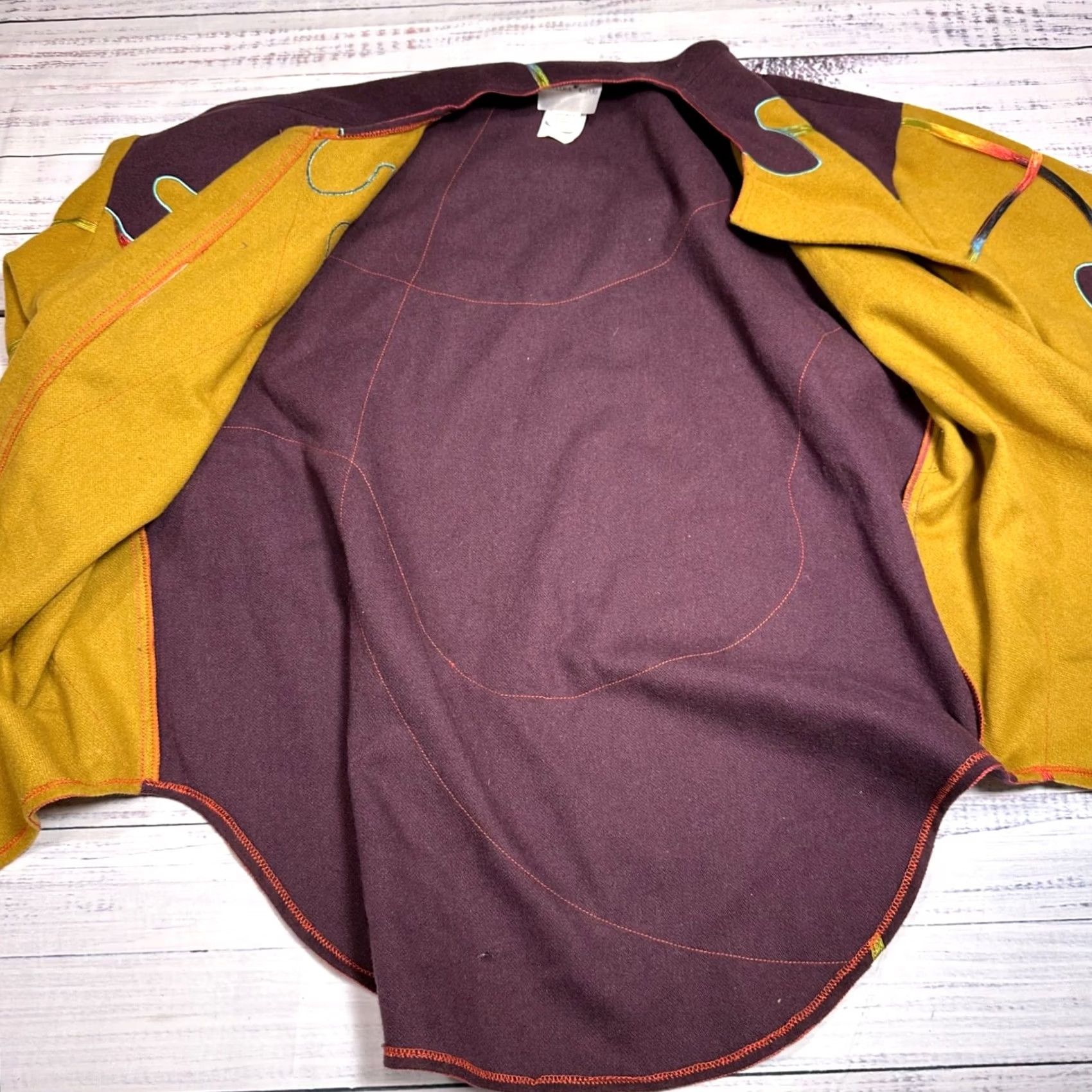 Vintage VINTAGE Sankofa Khari Womens Cardigan XS Mustard/Purple Oversized Flaw: Hole in back bottom Size XS / US 0-2 / IT 36-38 - 5 Thumbnail