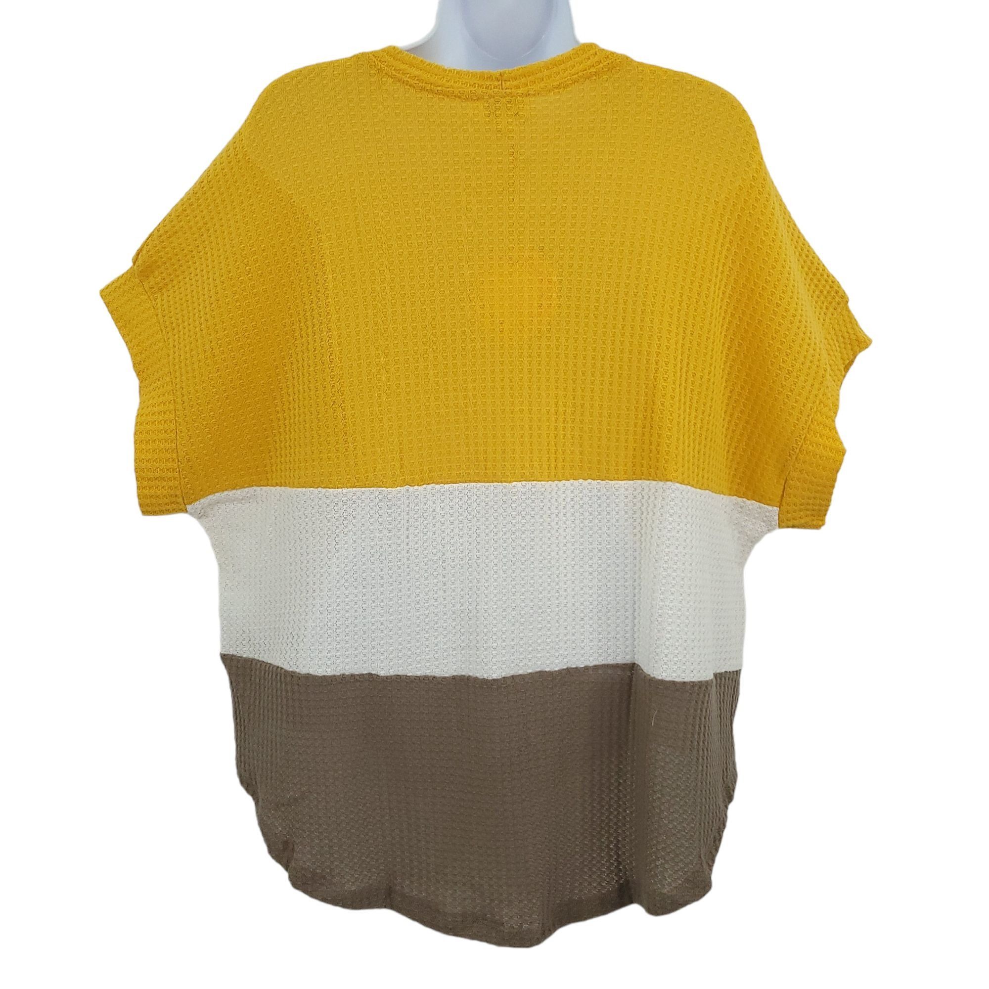 Other Umgee Waffle Knit Top Short Sleeve Womens S Mustard White Size S / US 4 / IT 40 - 2 Thumbnail