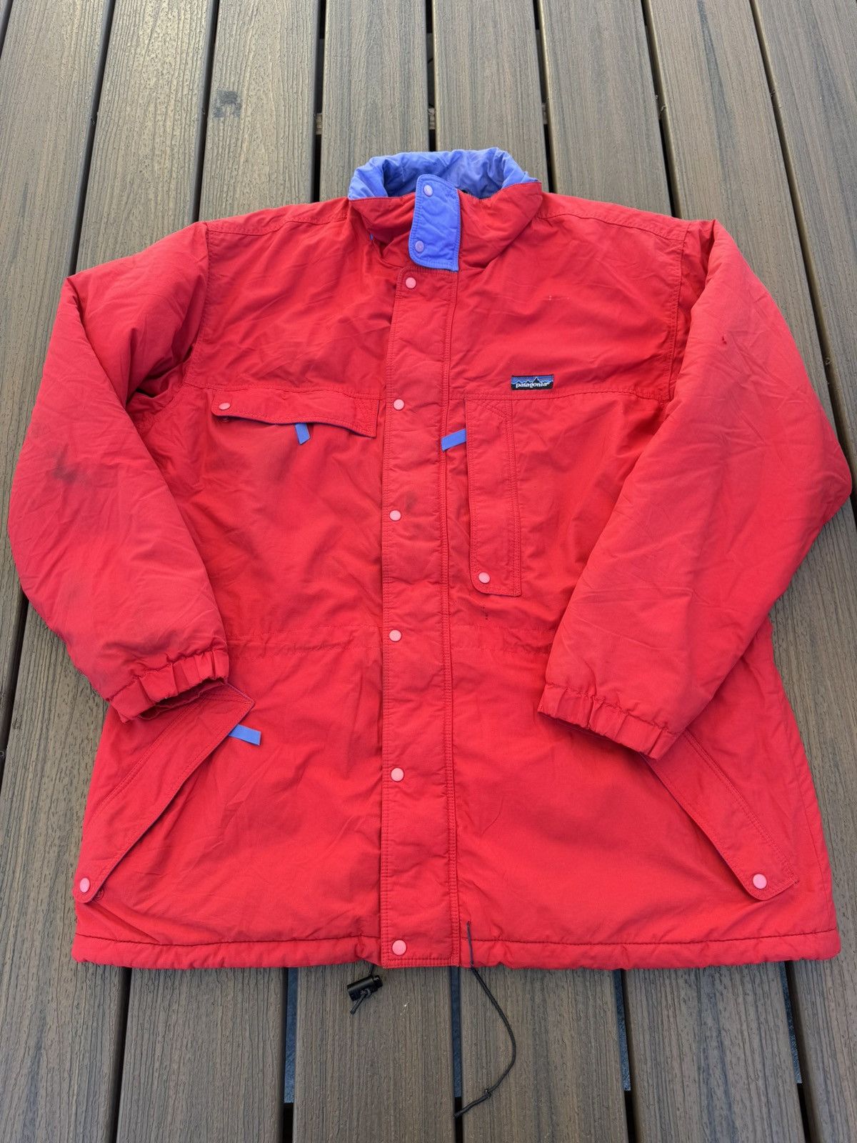 Vintage Patagonia Men’s Coat Long Bright Red Retro Sz Large