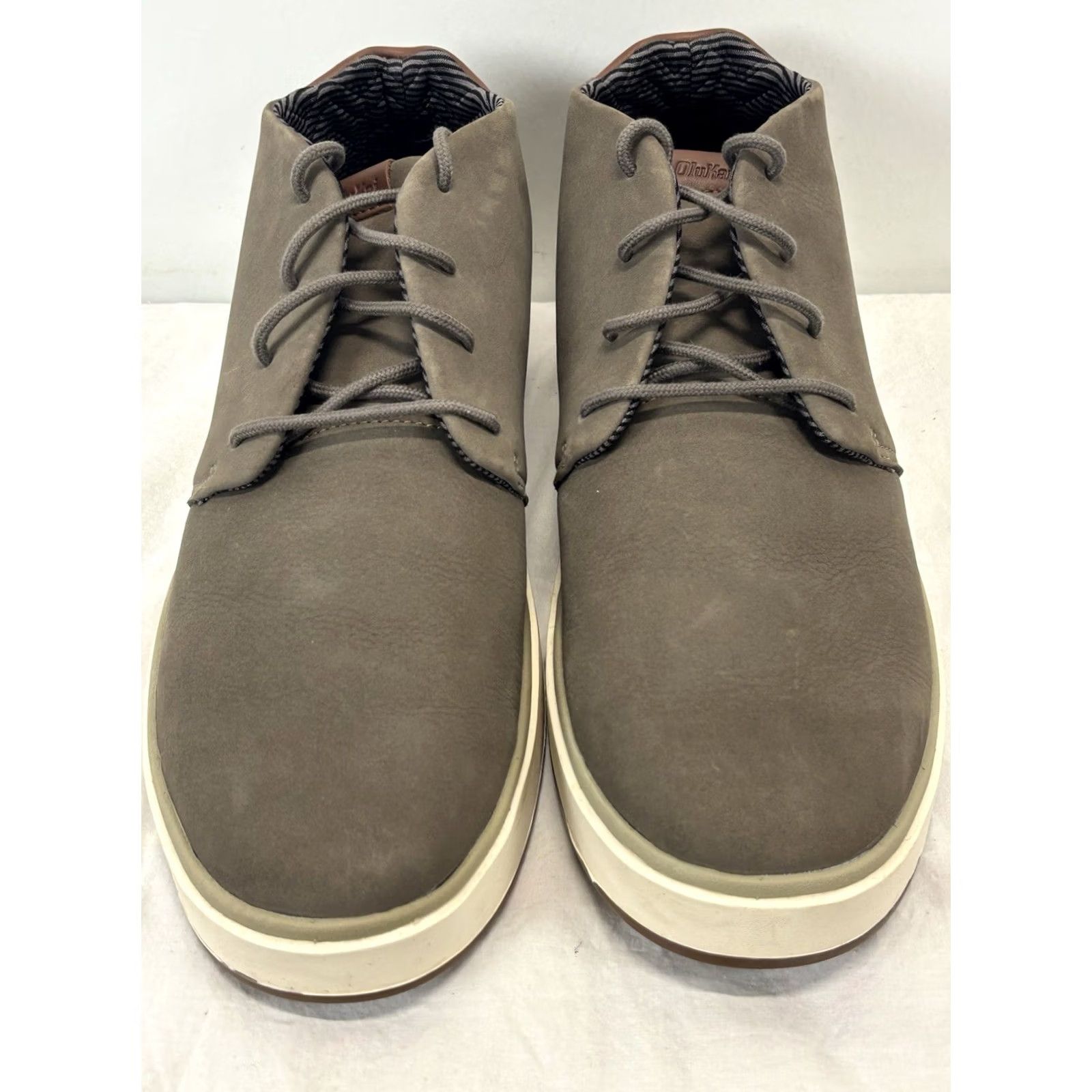 OluKai Papaku \'Ili Men\'s Waterproof Boots Tan 13 Dark Gray Leather Lace Up Chukk Papakū  main image 4