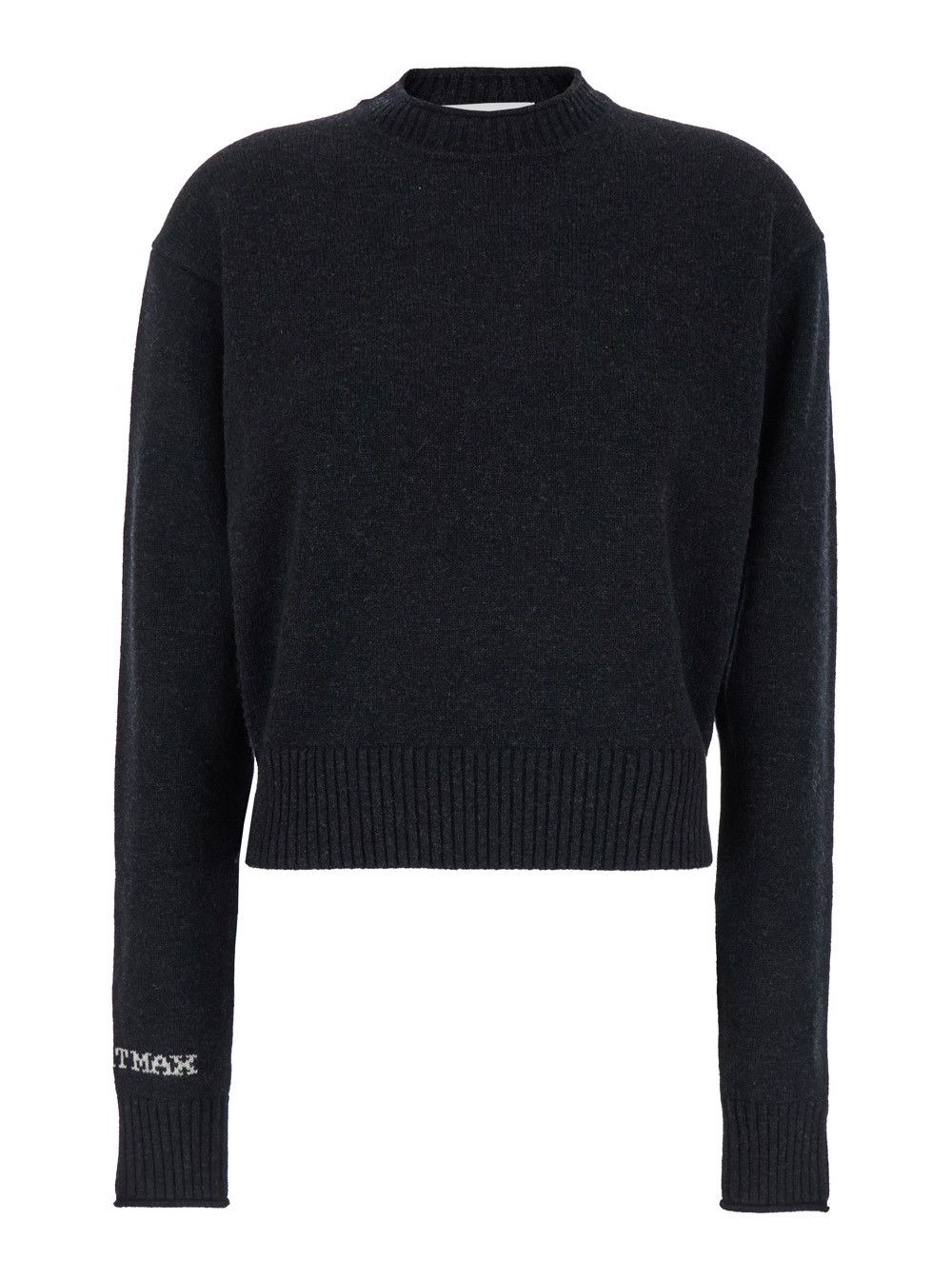 Sportmax 'Agadir' Black Crewneck Sweater with Logo Lettering on the Sleeve in Wool and Cashmere Woman Size L / US 10 / IT 46 - 1 Thumbnail