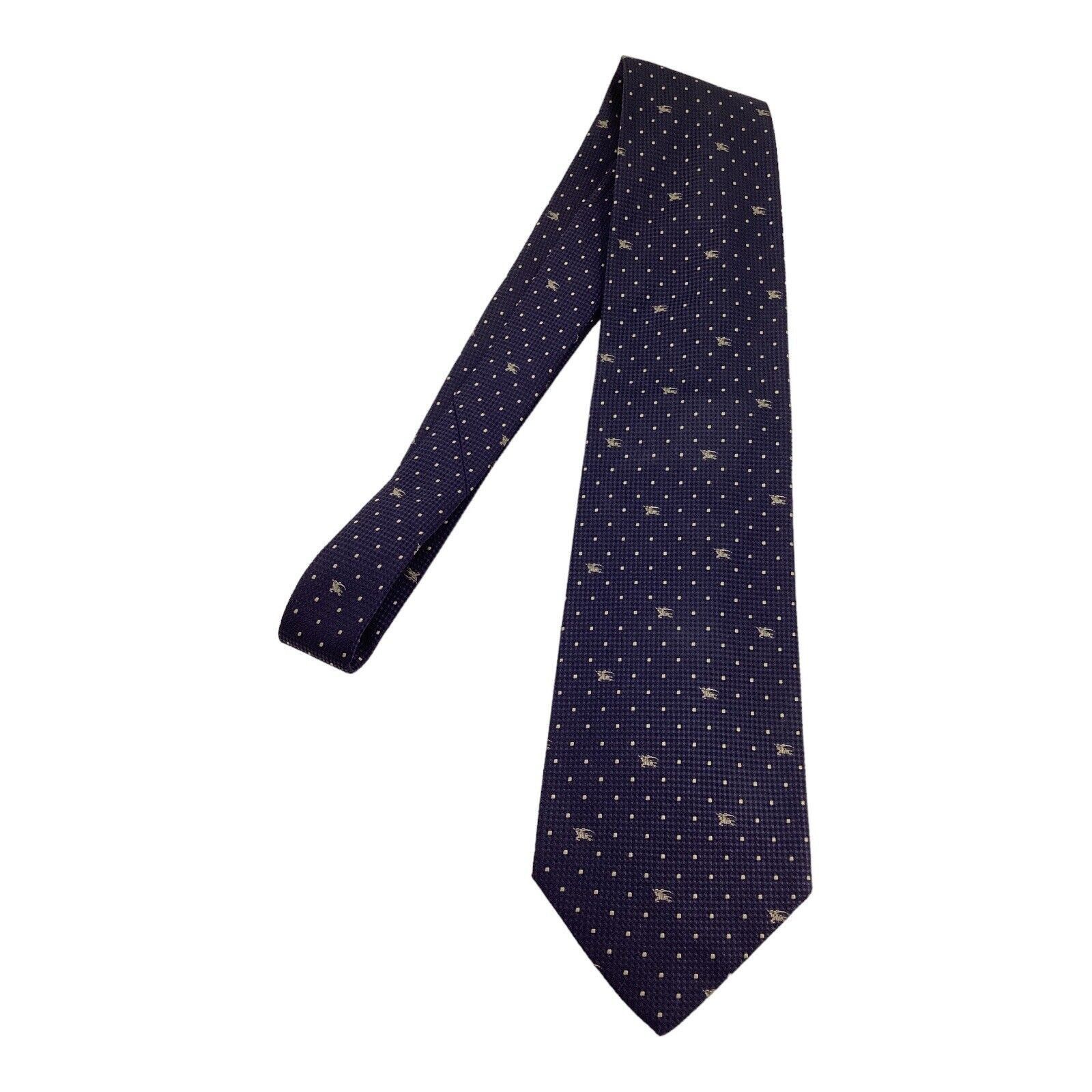 Burberry BURBERRY LONDON Navy Polka Dot Monogrammed Luxury Silk Tie I Size ONE SIZE - 5 Thumbnail