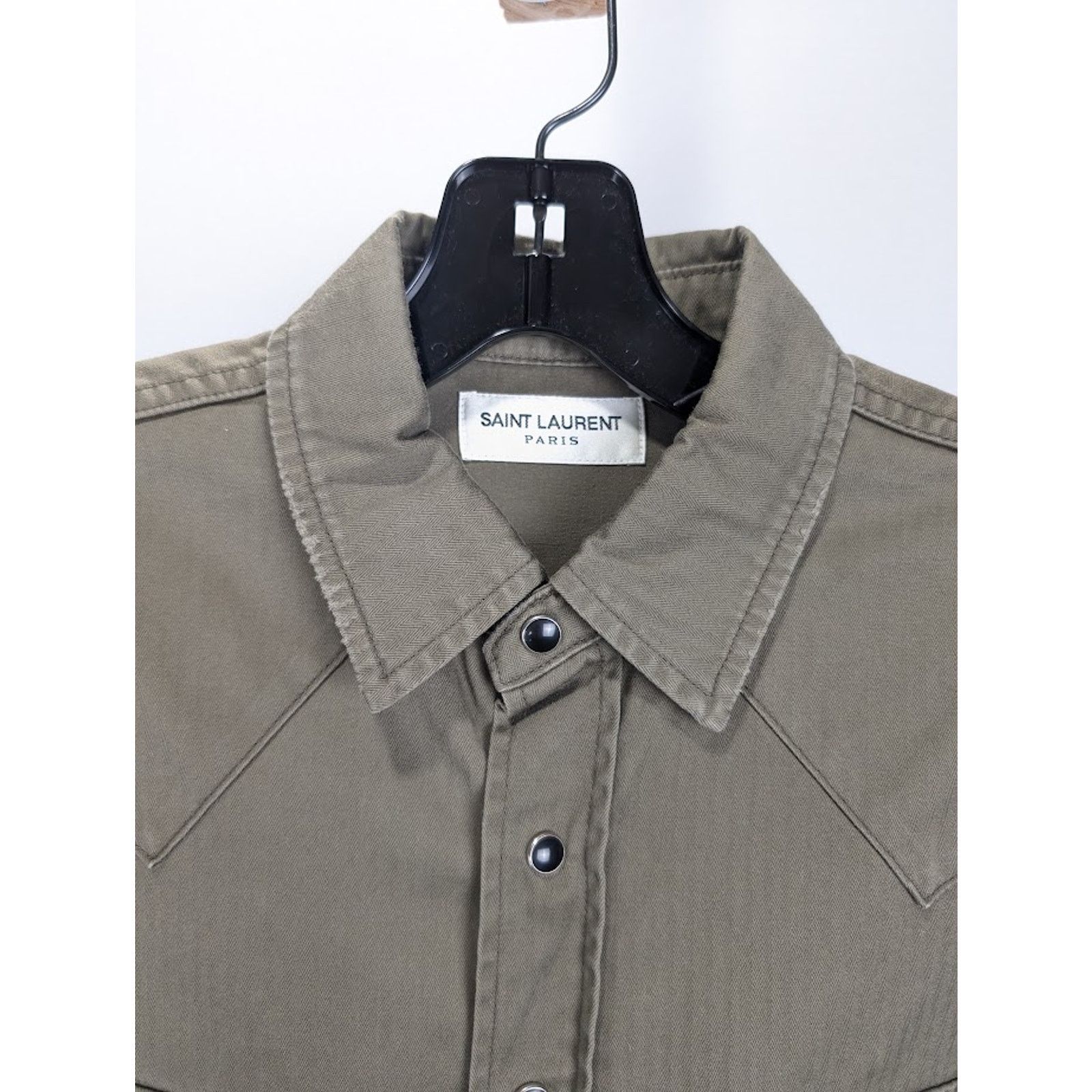 Saint Laurent Paris o1rshd1 Classic Western Shirt in Khaki Stonewash Size US S / EU 44-46 / 1 - 3 Thumbnail