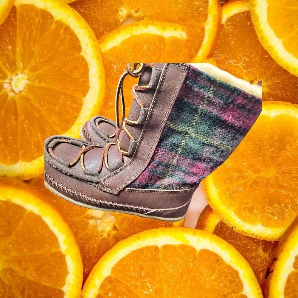 Other L.L.Bean Shearling Lined Moc Toe Plaid Wool Boots Lace Up Wo Size US 7 / IT 37 - 4 Thumbnail