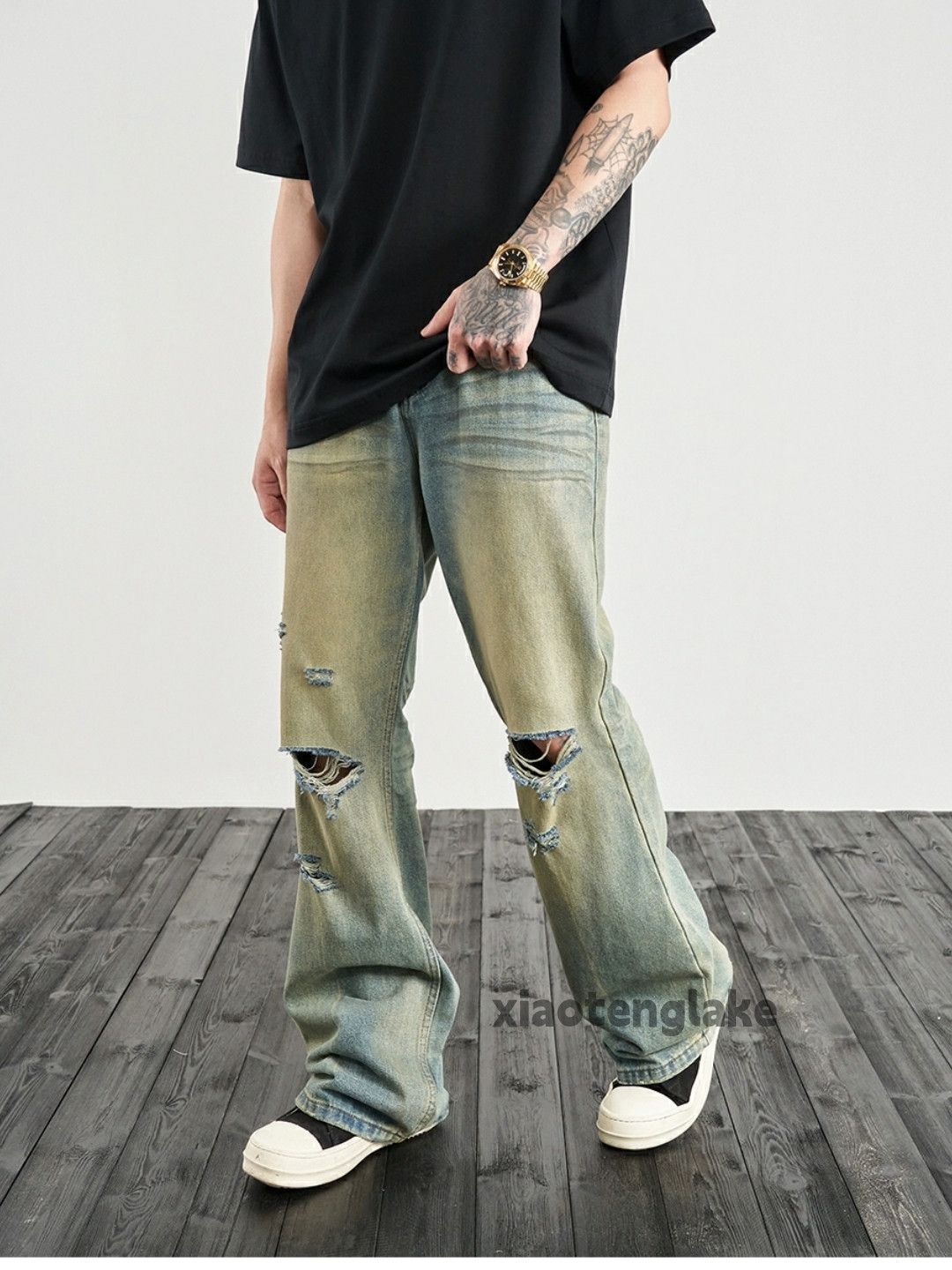 Jean × Vintage Washed faded cleanfit yuppie bootcut flared ripped jeans Size US 32 / EU 48 - 1 Thumbnail