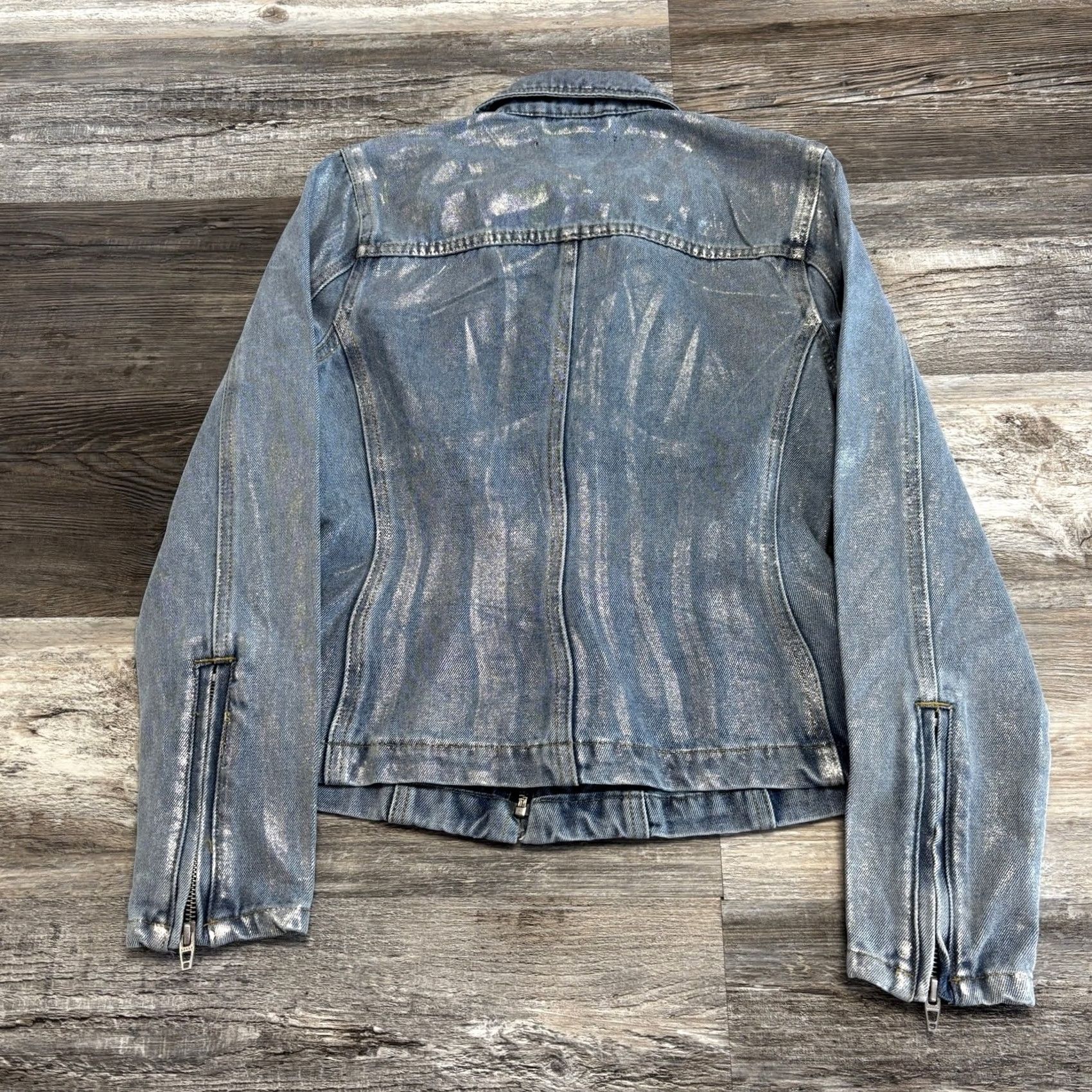 Vintage Blank NYC Blue Silver Metallic S Zipper Cuffs Glam Streetwear Moto Jean Jacket Women Jacket S Size 28" / US 6 / IT 42 - 3 Thumbnail