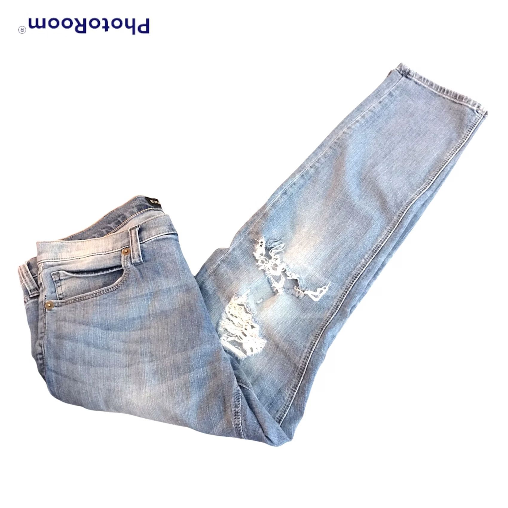 Express Express Jeans Womens Girlfriend Blue Stretch Denim 10 Distressed Destroyed Size 32" / US 10 / IT 46 - 4 Thumbnail