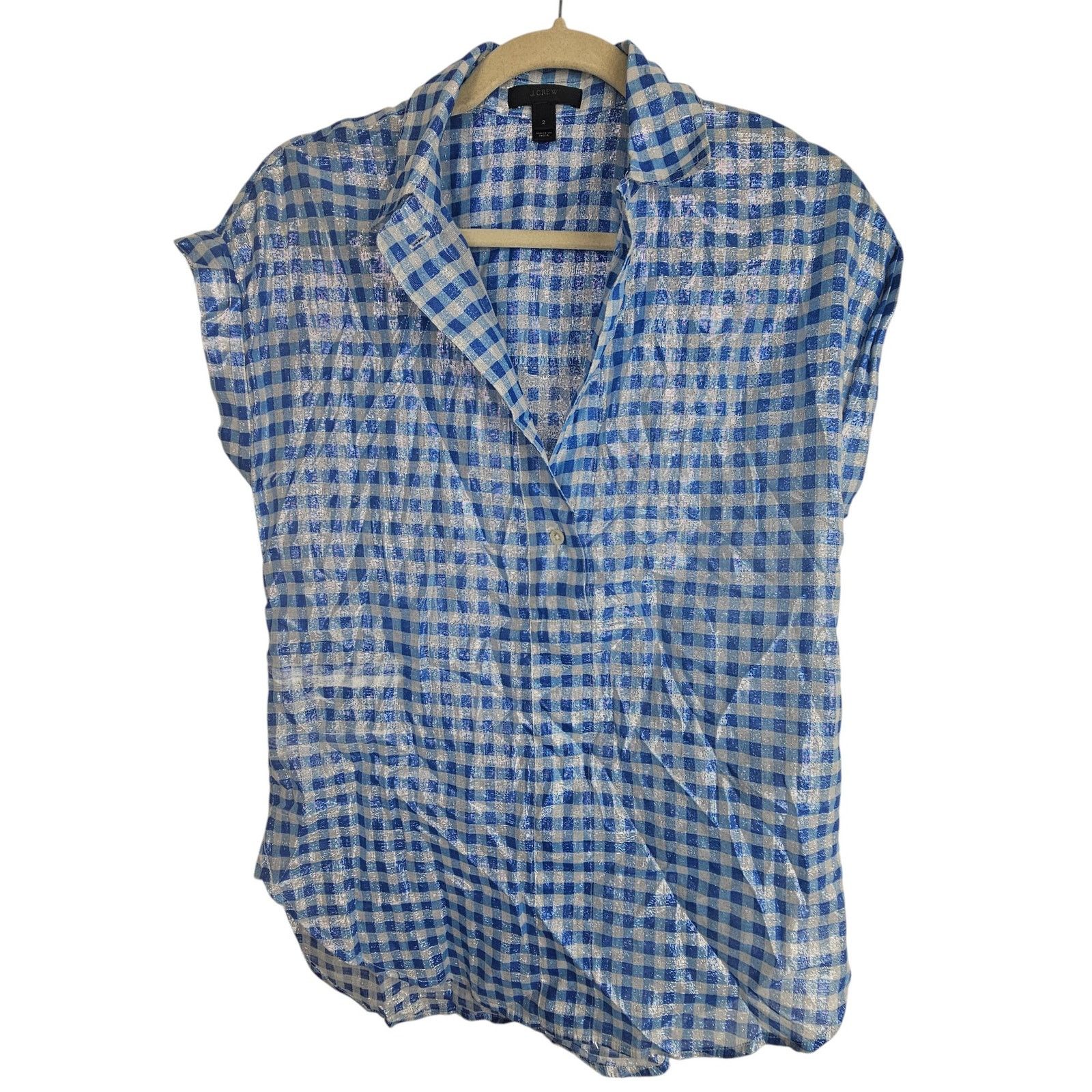 J.Crew J. Crew Womens Metallic Gingham Popover Tunic Size 2 Preppy Size XS / US 0-2 / IT 36-38 - 2 Thumbnail