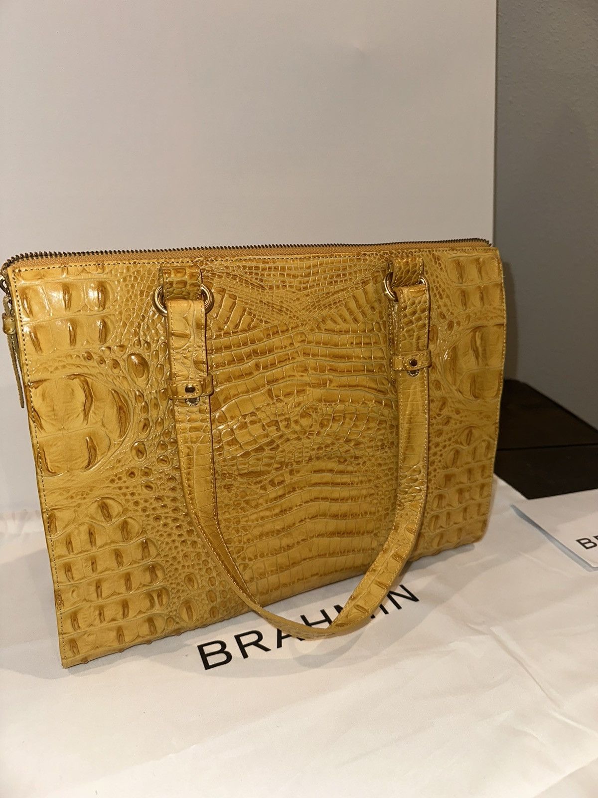 BRAHMIN Brahmin Anywhere Tote – Mustard Leather Tote NWT $325 MSRP Size ONE SIZE - 5 Thumbnail