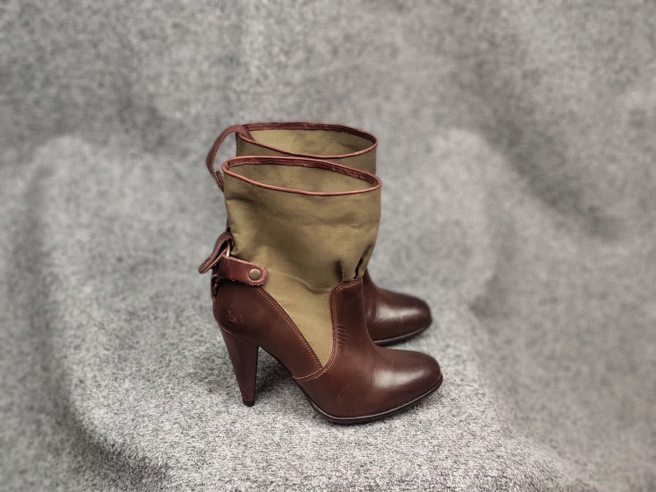 Diesel Black Gold Diesel Black Gold Military Green Leather canvas Heeled Boots Size US 8 / IT 38 - 4 Thumbnail