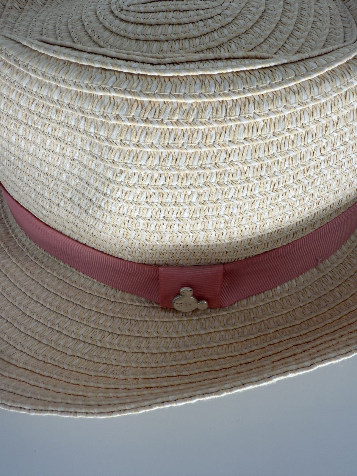 Disney Adult Walt Disney Parks Straw Fedora Hat Pink Ribbon Mickey Size ONE SIZE - 5 Thumbnail