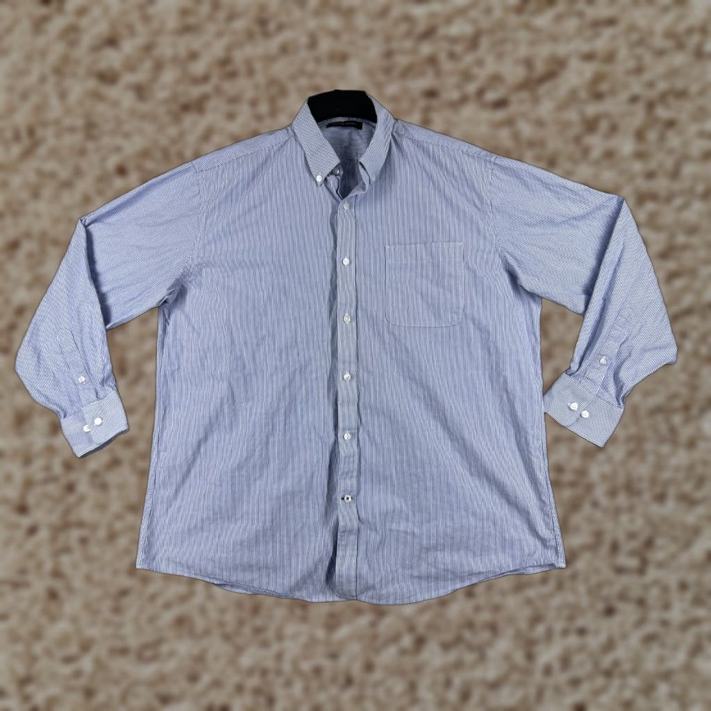 Tommy Hilfiger Tommy Hilfiger Shirt Men XL Blue Stripe Button-Up Long Sleeve with Pocket - 44 Chest, Cotton, Relaxed Fit Size US XL / EU 56 / 4 - 1 Thumbnail
