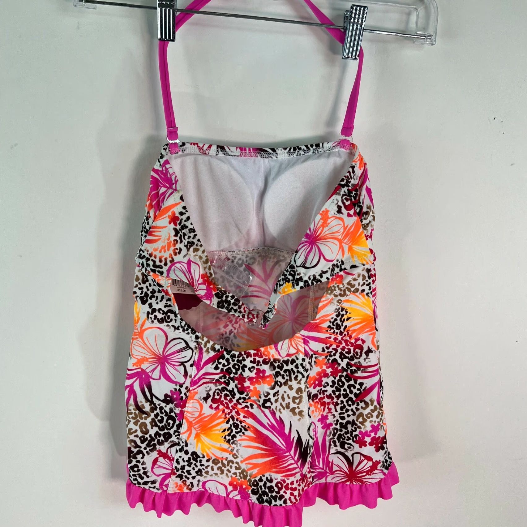 Vintage SO Womens Tankini Top Floral Halter Padded Pink XS - Adjustable Straps, Ruffled - Size XS, Pink, Tankini, Women Size XS / US 0-2 / IT 36-38 - 2 Thumbnail