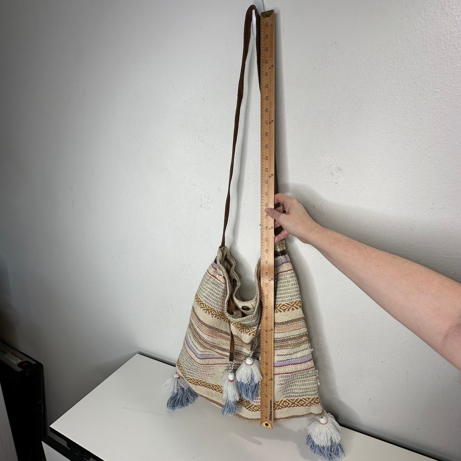 Other Lovestitch Tan Multicolor Striped Canvas Boho Bag Drawstring Size ONE SIZE - 16 Thumbnail