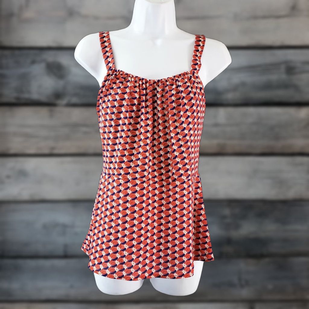 Vintage CAbi 778 Womens Tank Sleeveless Sz 6 Red Blue Dream Day Peplum Printed Geometric Size M / US 6-8 / IT 42-44 - 1 Thumbnail