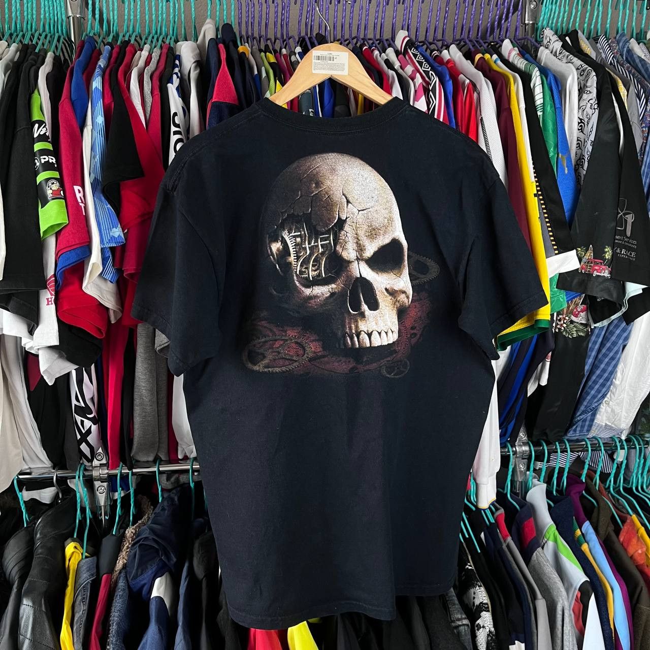 Vintage Vintage Spiral Hell Skull Graphic Overprint Black Tshirt Size US L / EU 52-54 / 3 - 2 Thumbnail