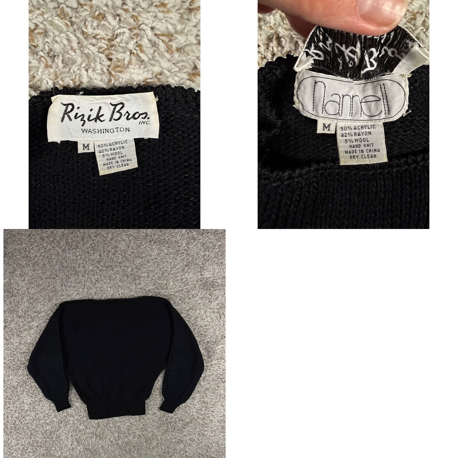 Vintage VINTAGE Rizik Bros Washington Sweater Black Size M Hand Knit Beaded Floral Womens Size M / US 6-8 / IT 42-44 - 8 Thumbnail