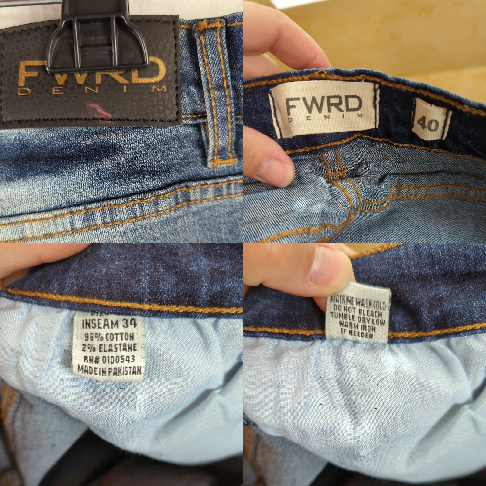 Denime FWRD Denim Jeans Distressed Paint Splattered Regular Fit Men 40X34 Denim Blue Medium Cotton Blend Waist 40 Inseam 34" Tapered Size US 40 / EU 56 - 8 Thumbnail